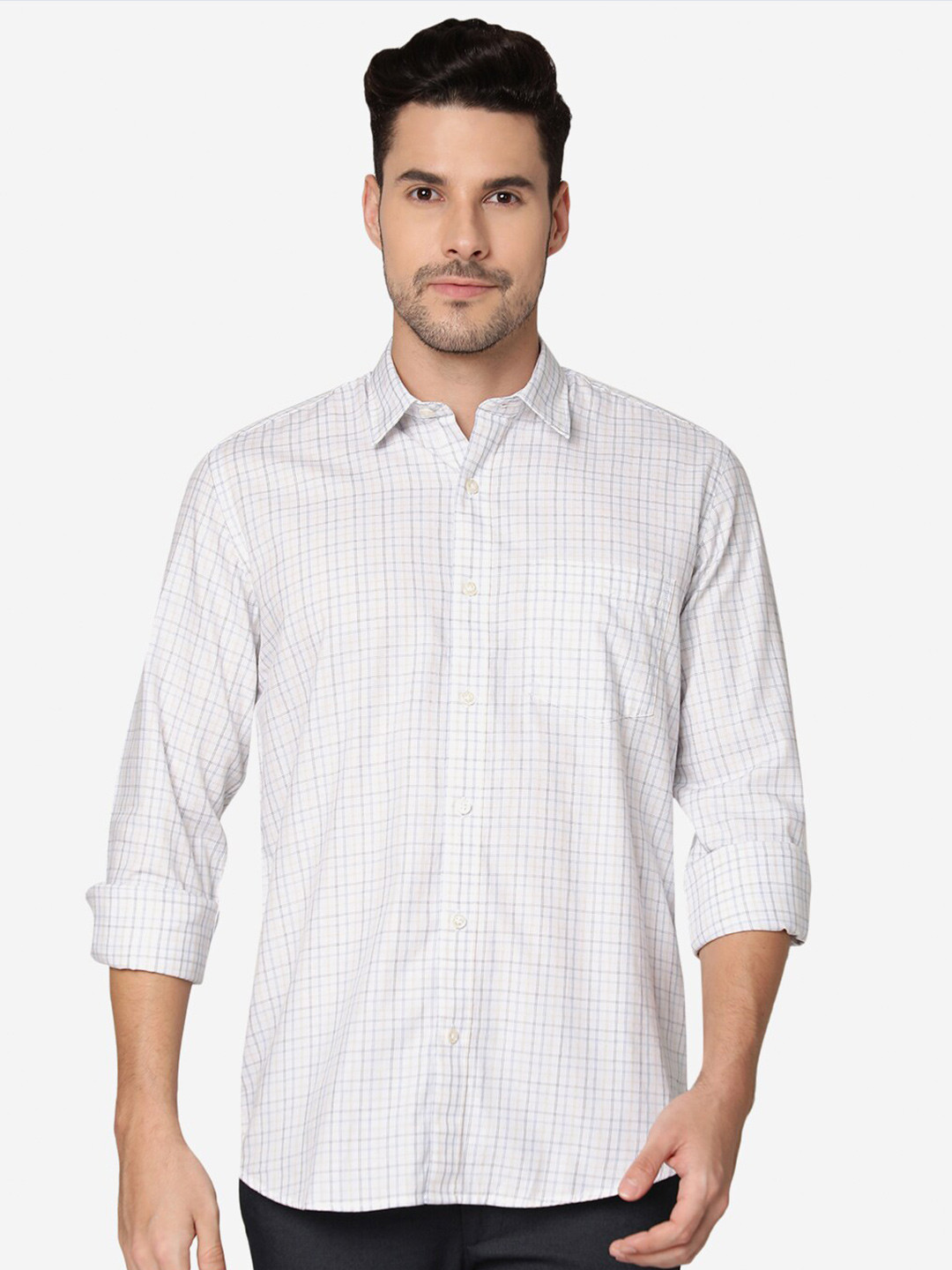 

JADE BLUE Grid Tattersall Checked Slim Fit Pure Cotton Casual Shirt, White