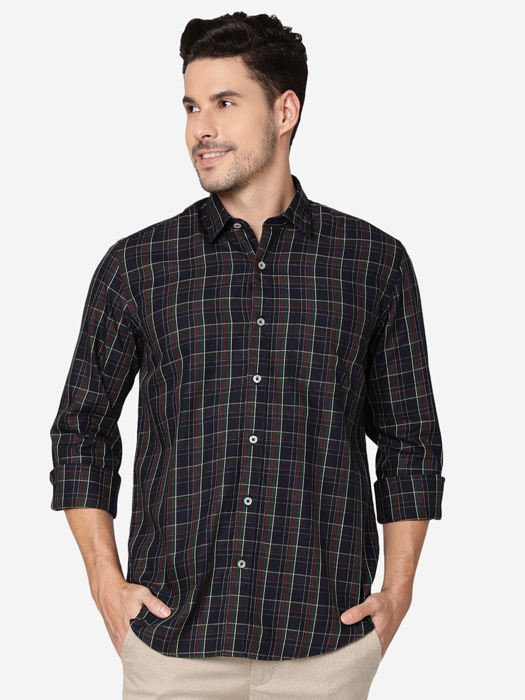 

JADE BLUE Checked Slim Fit Pure Cotton Casual Shirt