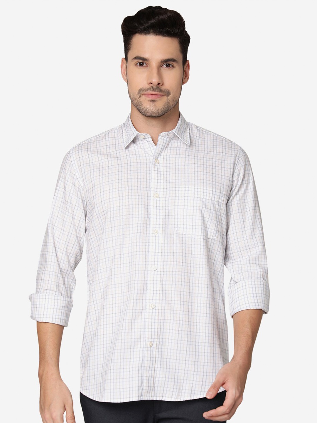 

JADE BLUE Checked Slim Fit Pure Cotton Shirt, White