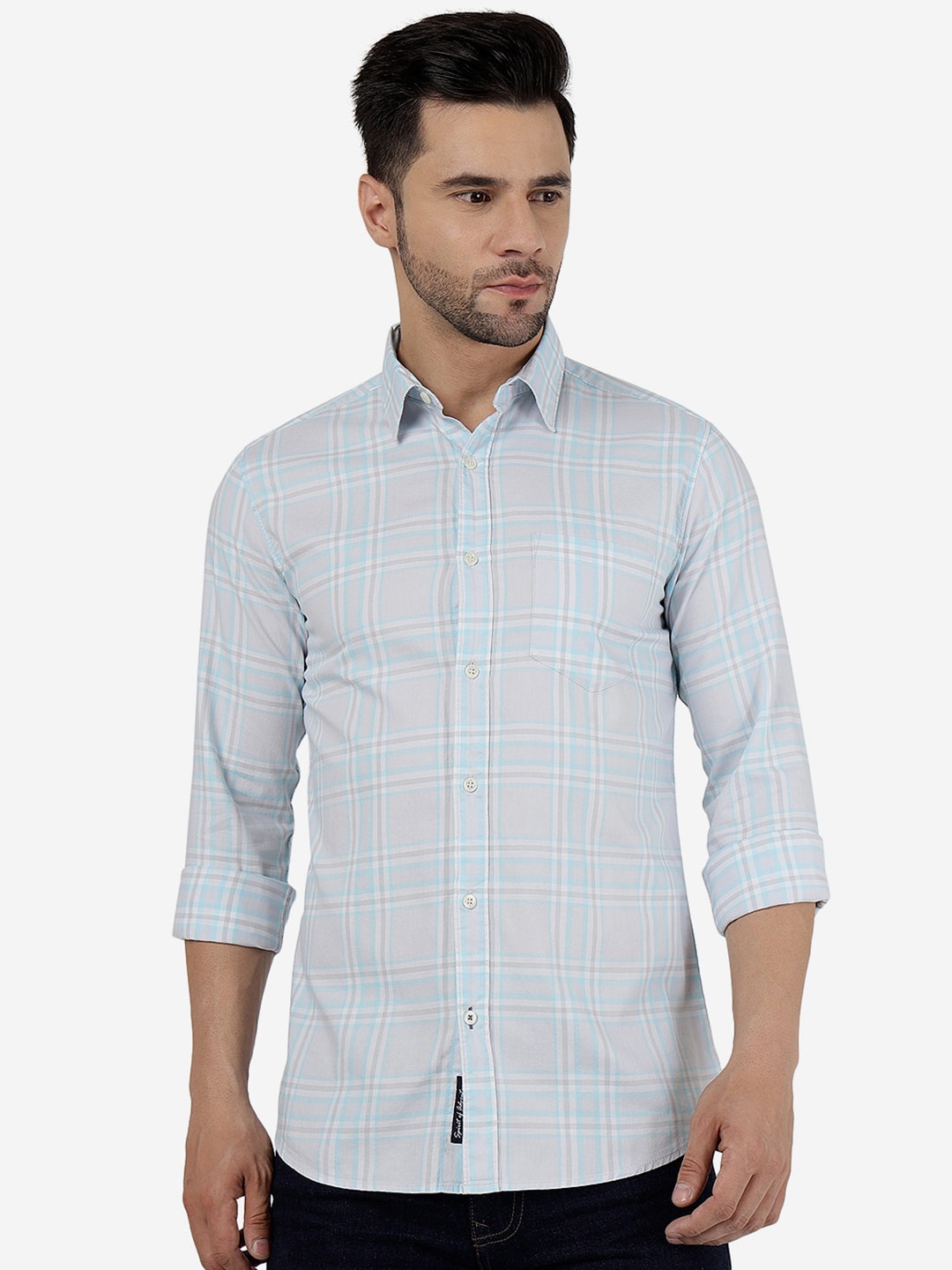 

JADE BLUE Slim Fit Tartan Checked Pure Cotton Casual Shirt