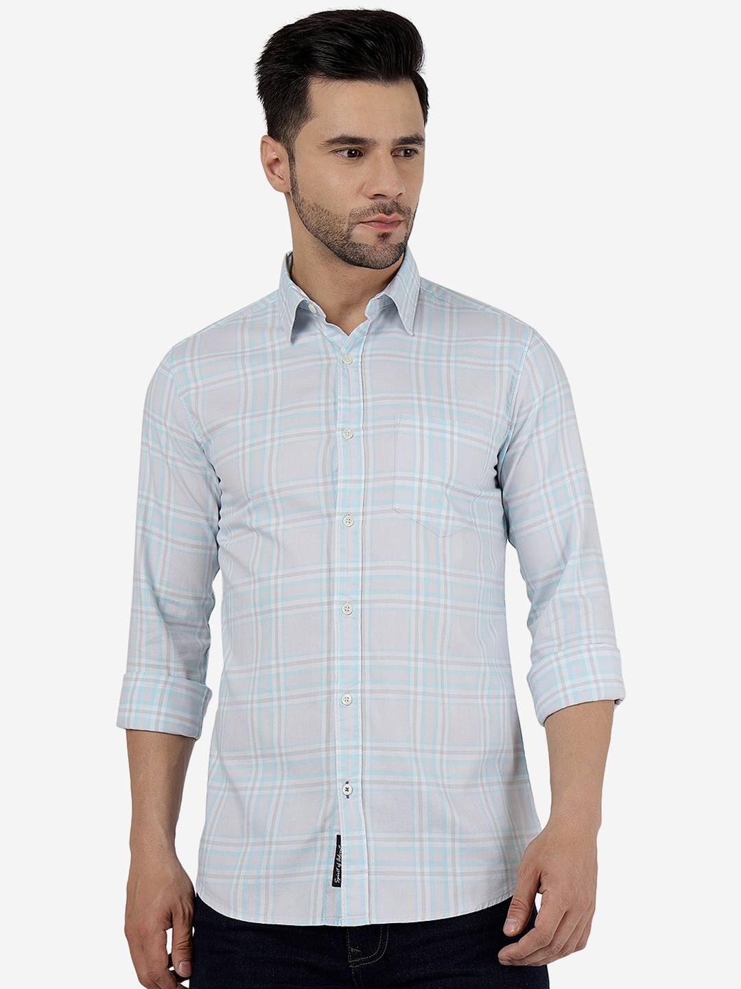 

JADE BLUE Slim Fit Checked Cotton Casual Shirt
