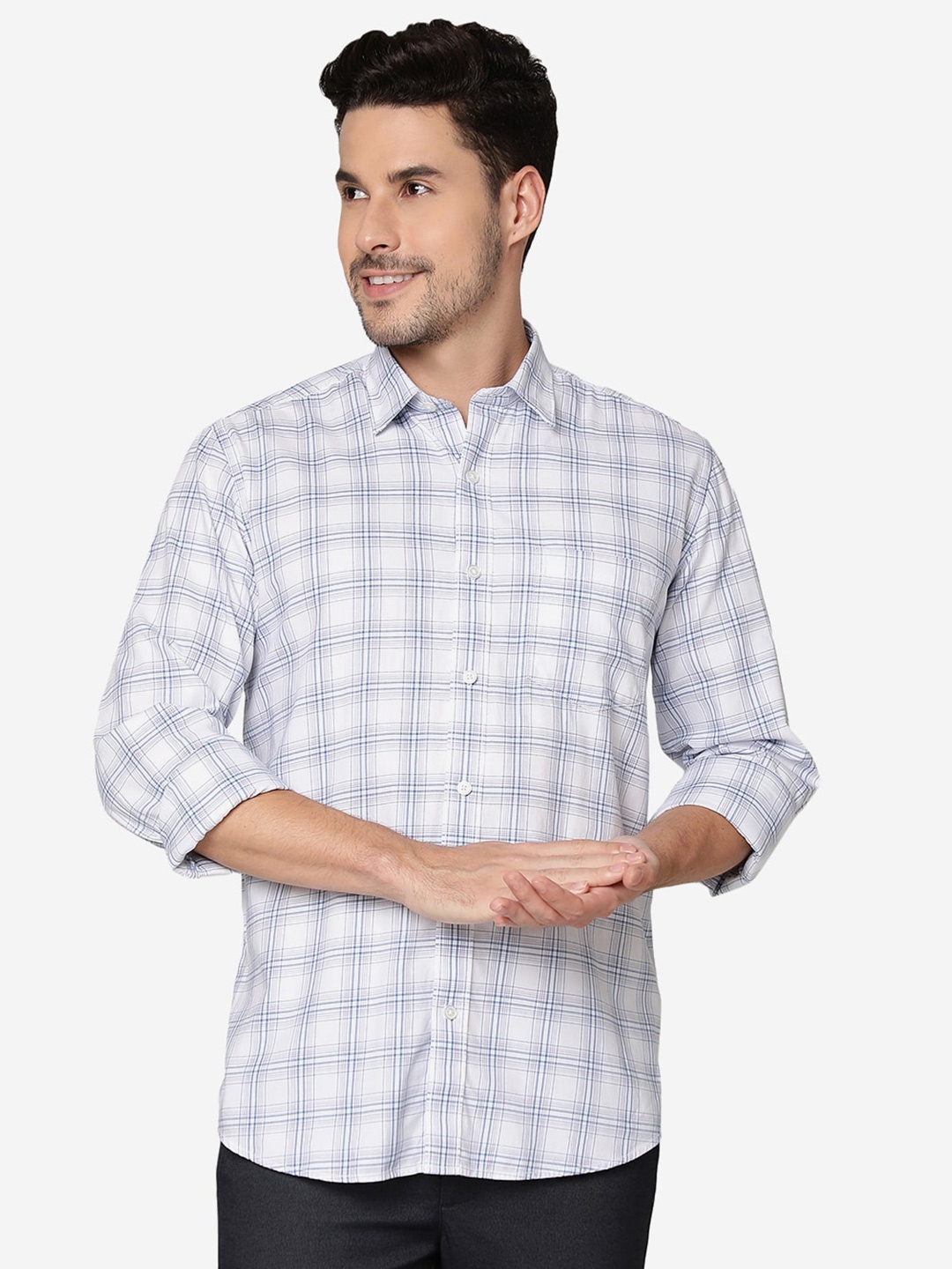 

JADE BLUE Slim Fit Checked Cotton Casual Shirt, White