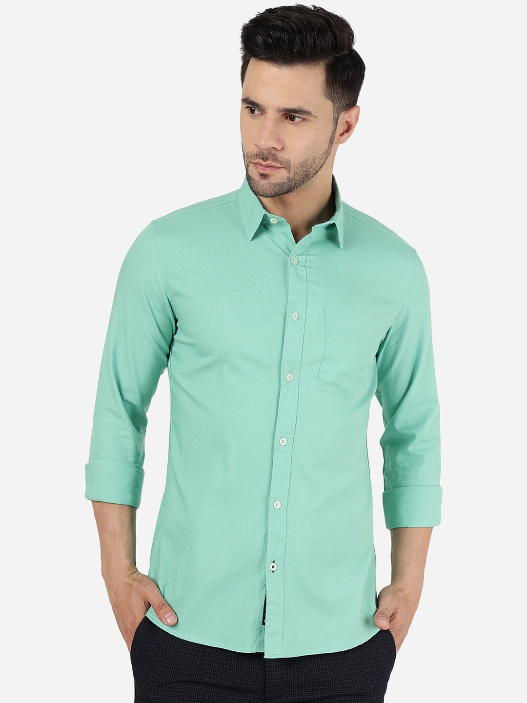 

JADE BLUE Slim Fit Opaque Pure Cotton Casual Shirt, Sea green