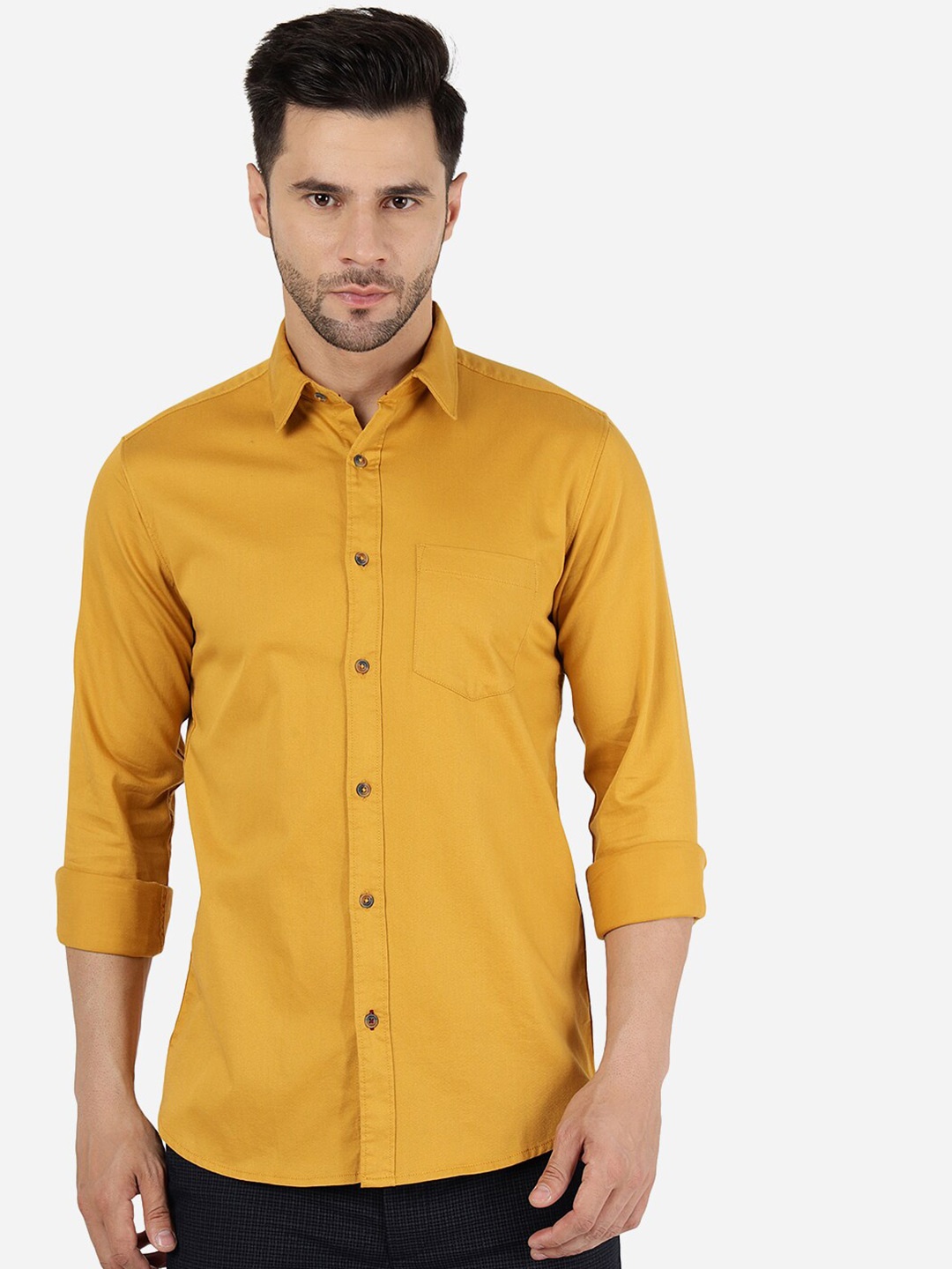 

JADE BLUE Slim Fit Spread Collar Cotton Casual Shirt, Yellow