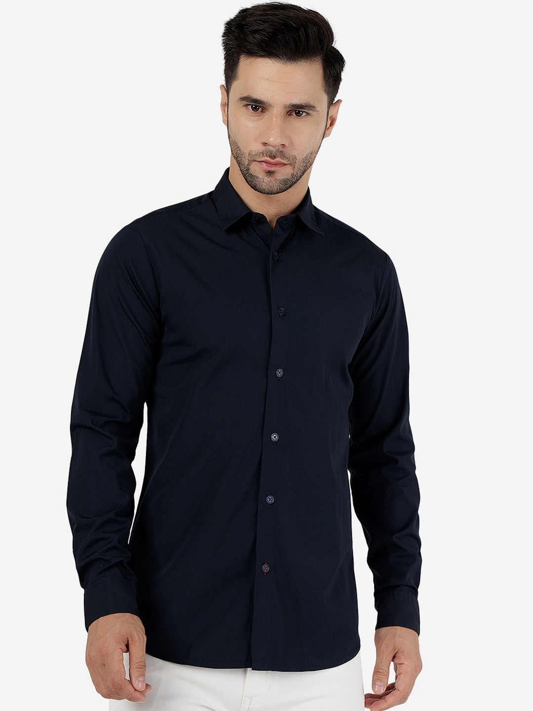 

JADE BLUE Slim Fit Spread Collar Cotton Casual Shirt