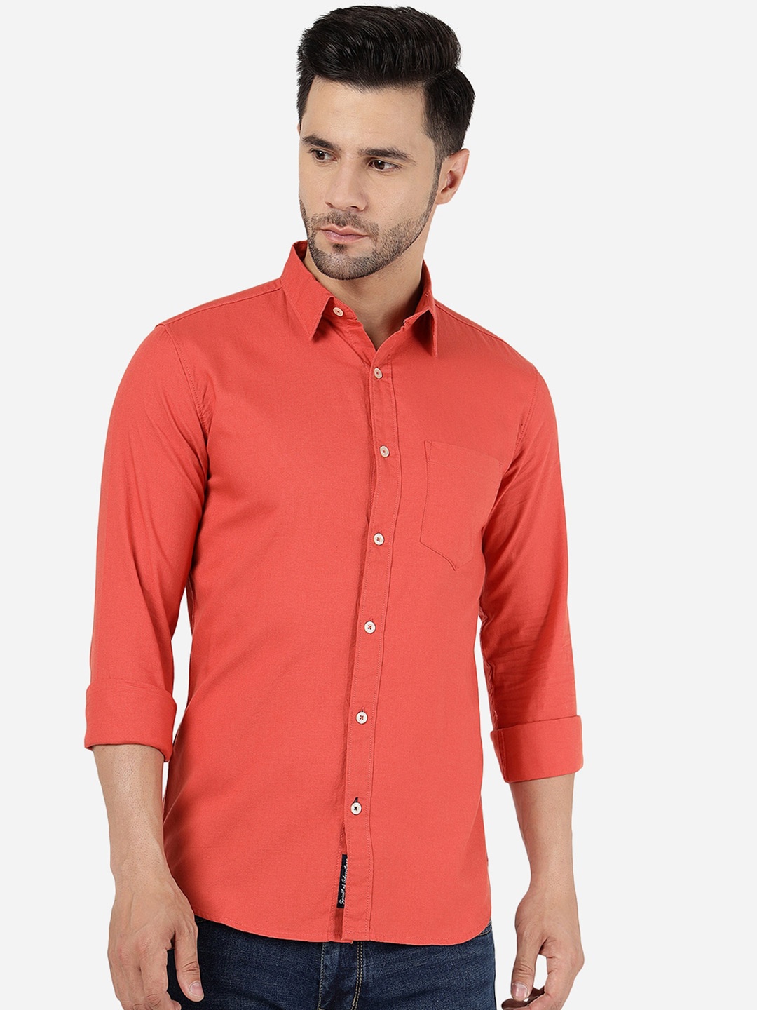 

JADE BLUE Slim Fit Spread Collar Cotton Casual Shirt, Red