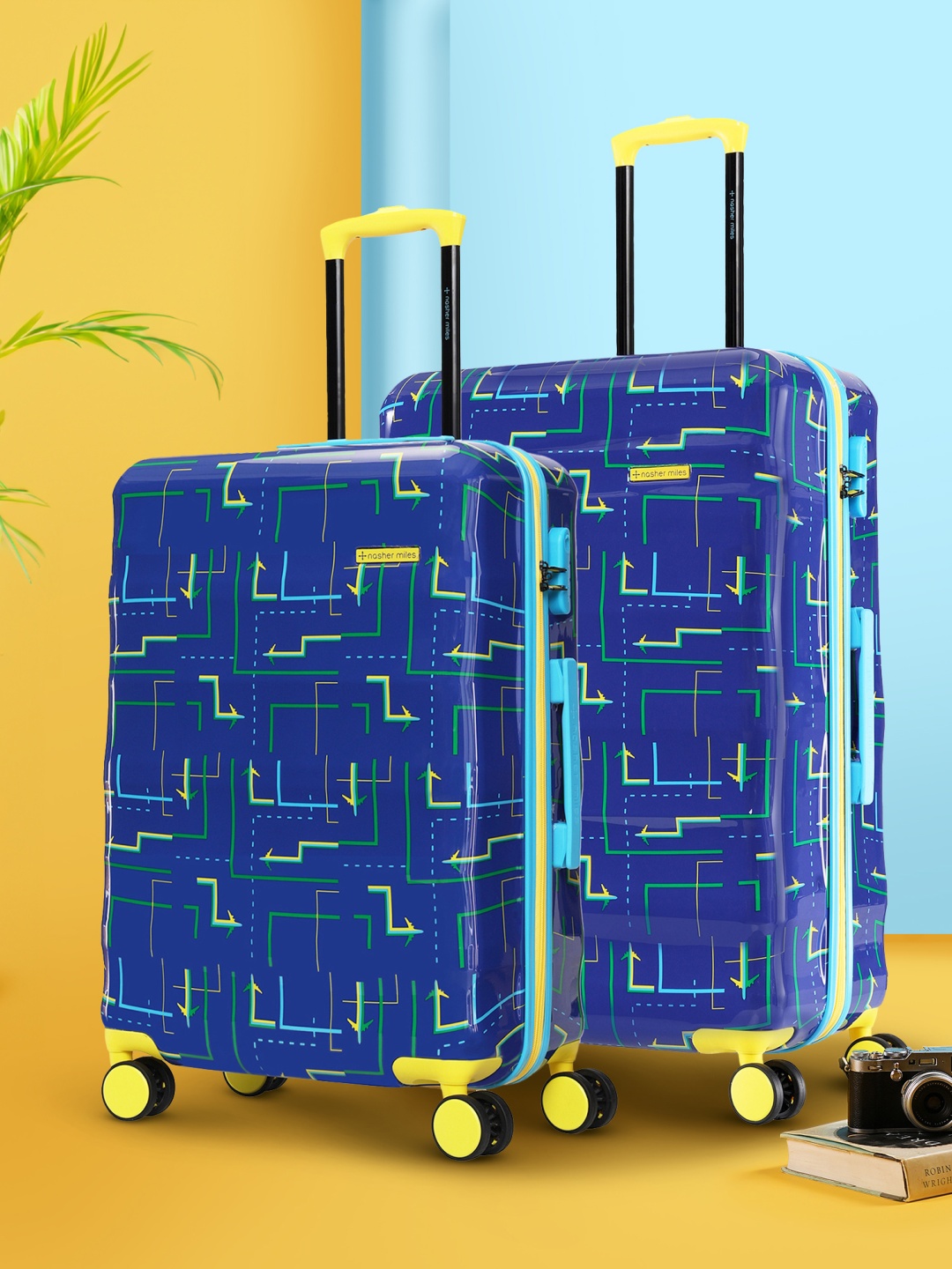 

Nasher Miles Set Of 2 Printed Hard-Sided Trolley Suitcases, Navy blue