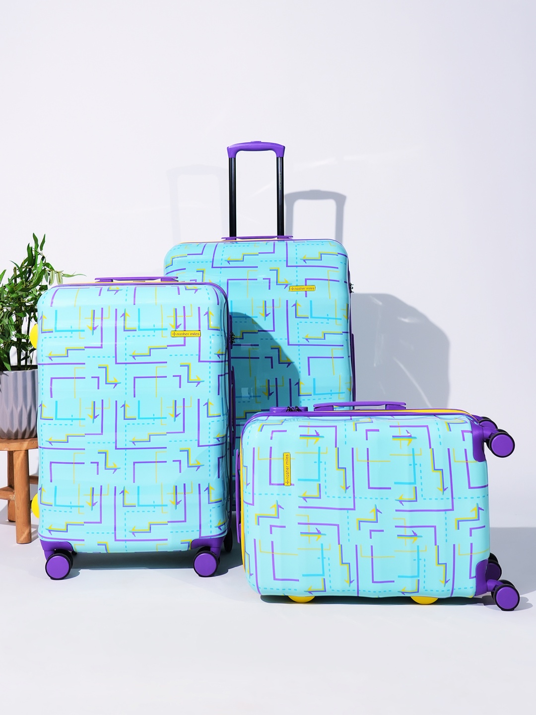 

Nasher Miles Set Of 3 Printed Hard-Sided Trolley Suitcases, Blue