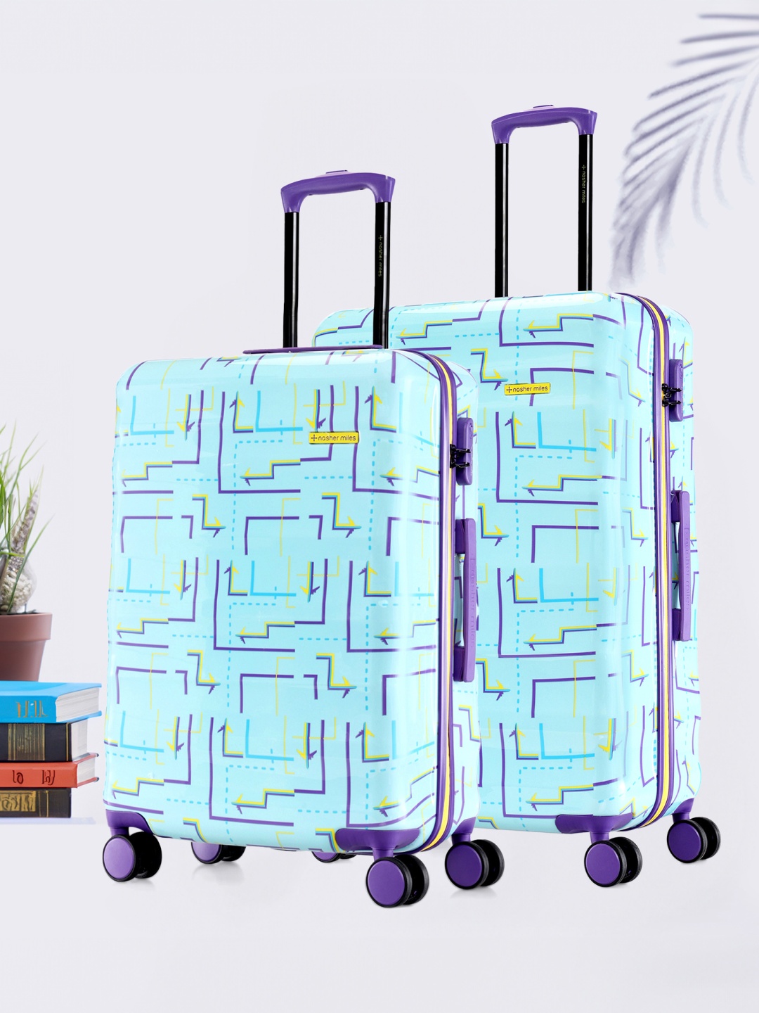 

Nasher Miles Denver Set Of 2 Printed Hard-Sided Mediuam & Large Trolley Suitcases, Blue