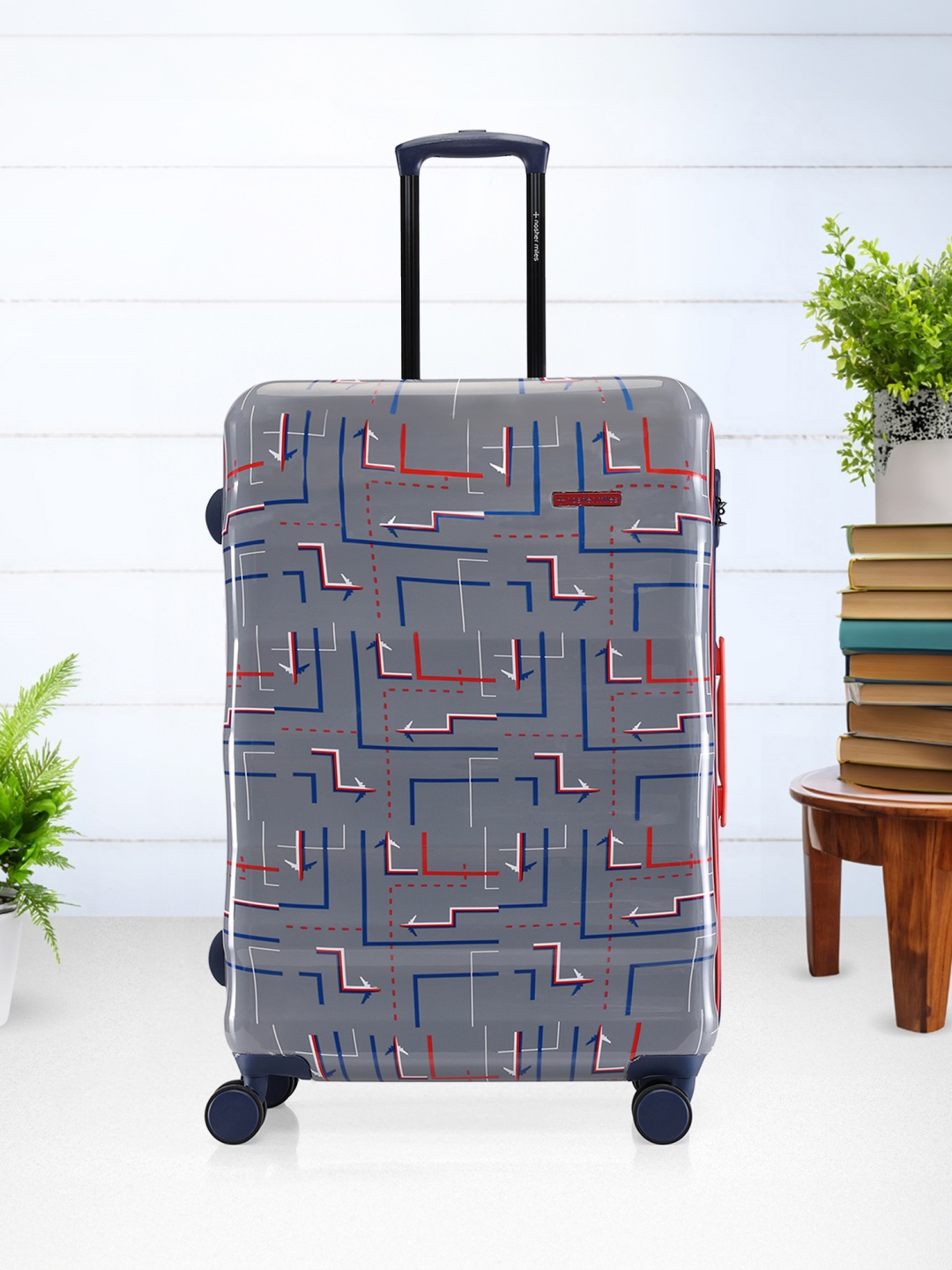 

Nasher Miles Denver Printed Hard Sided Medium Trolley Suitcase, Grey