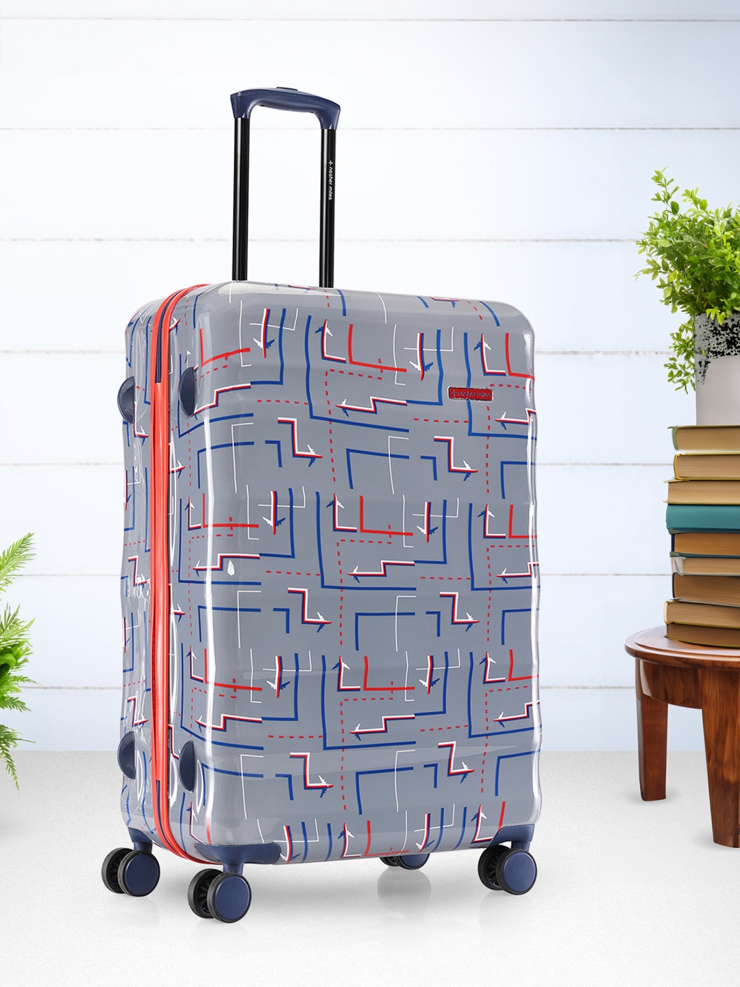 

Nasher Miles Denver Printed Hard Sided Medium Trolley Suitcase, Grey