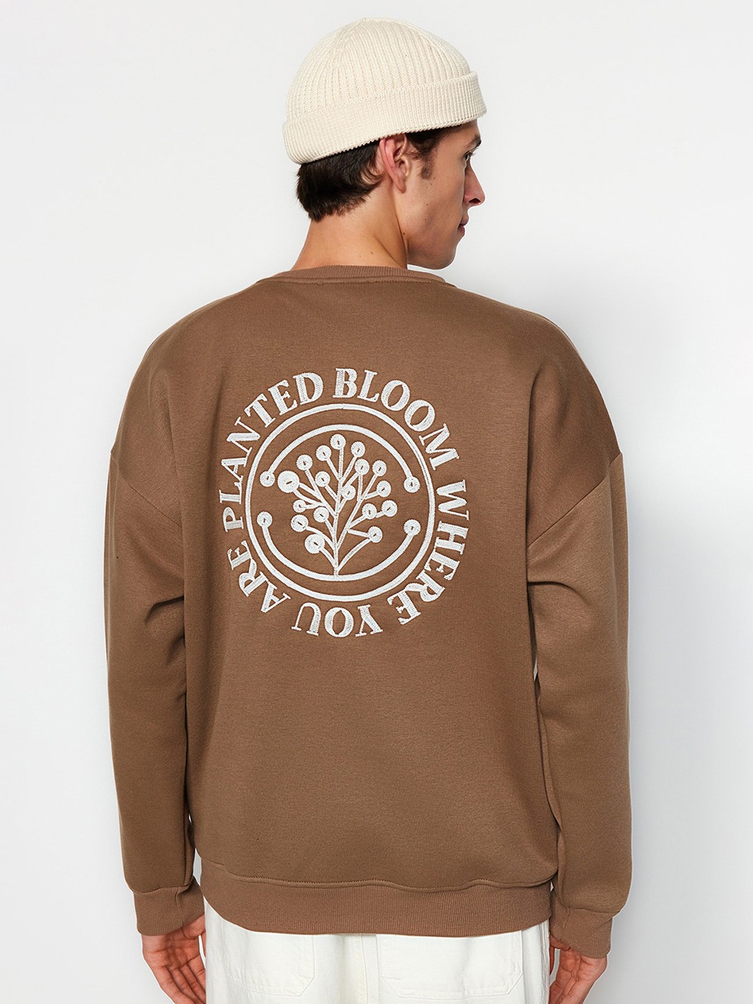 

Trendyol Typography Printed Pure Cotton Pullover, Brown