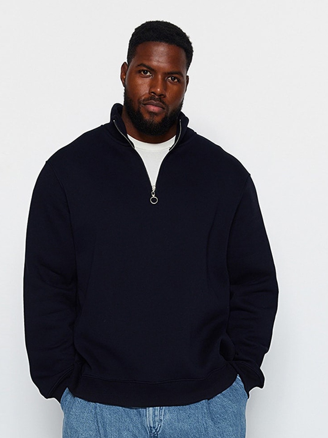 

Trendyol High Neck Cotton Sweatshirt, Navy blue