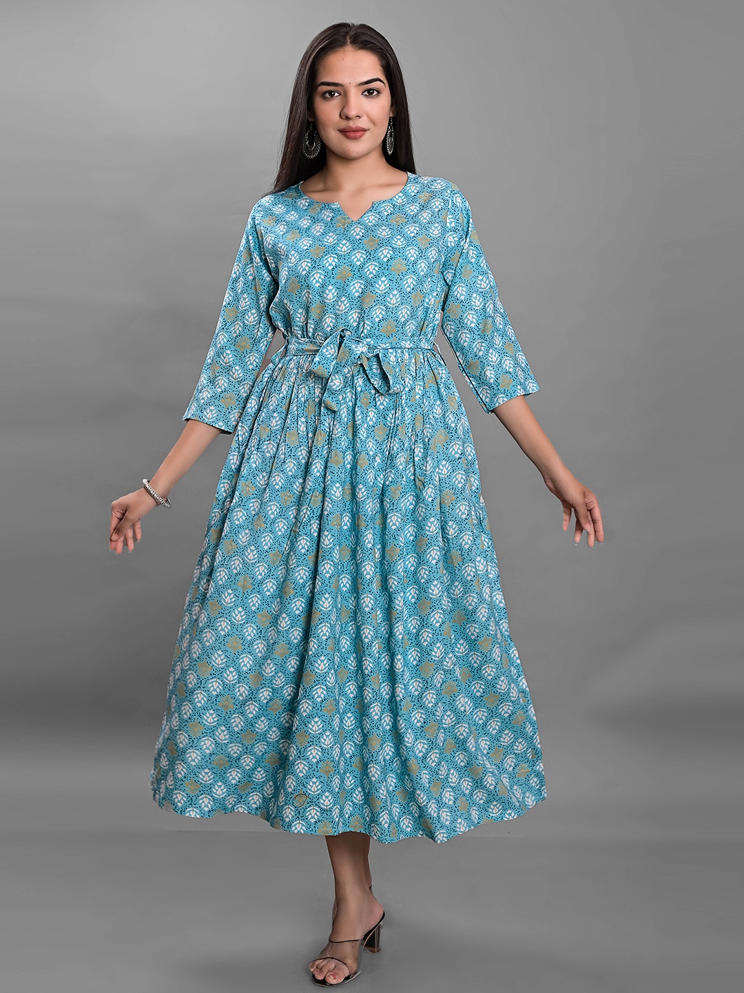 

Girly Girls Ethnic Motifs Printed Fit & Flare Midi Dress, Blue