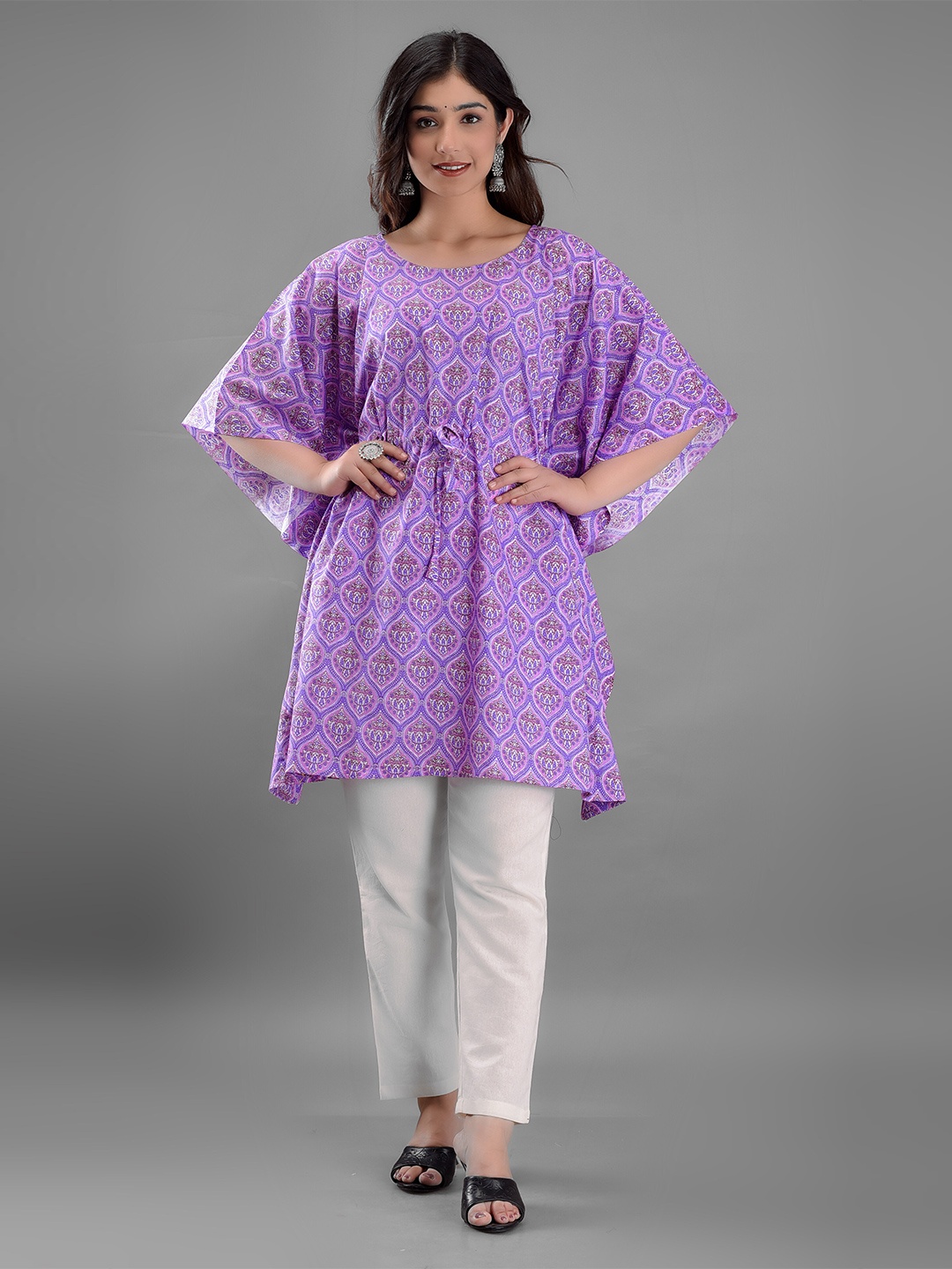 

Girly Girls Ethnic Motifs Printed Flared Sleeves Kaftan Kurta, Purple