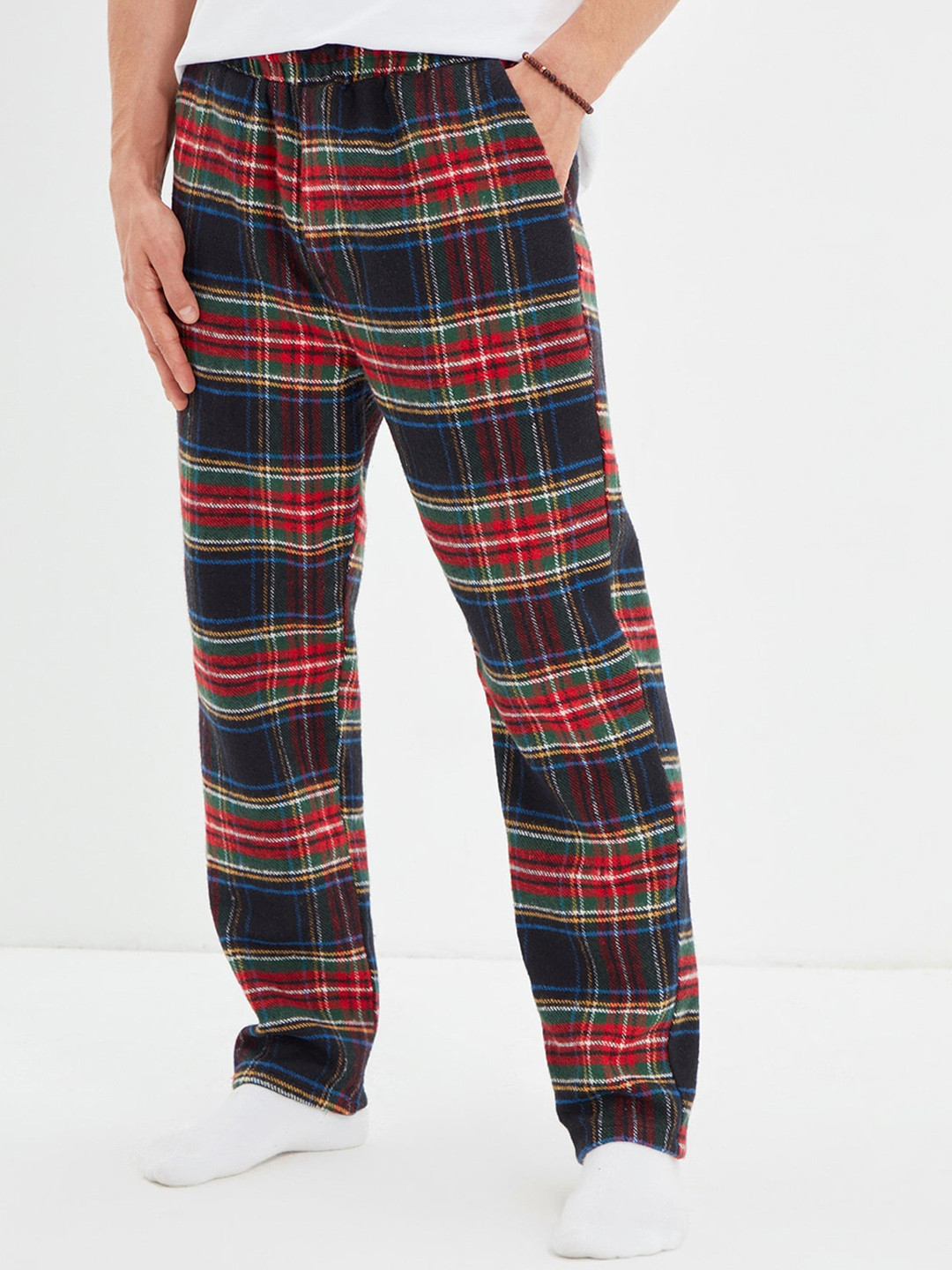 

Trendyol Men Mid-Rise Checked Lounge Pants, Navy blue