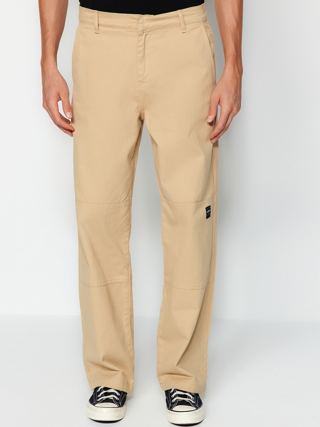 

Trendyol Men Mid-Rise Straight Fit Casual Pure Cotton Trousers, Beige