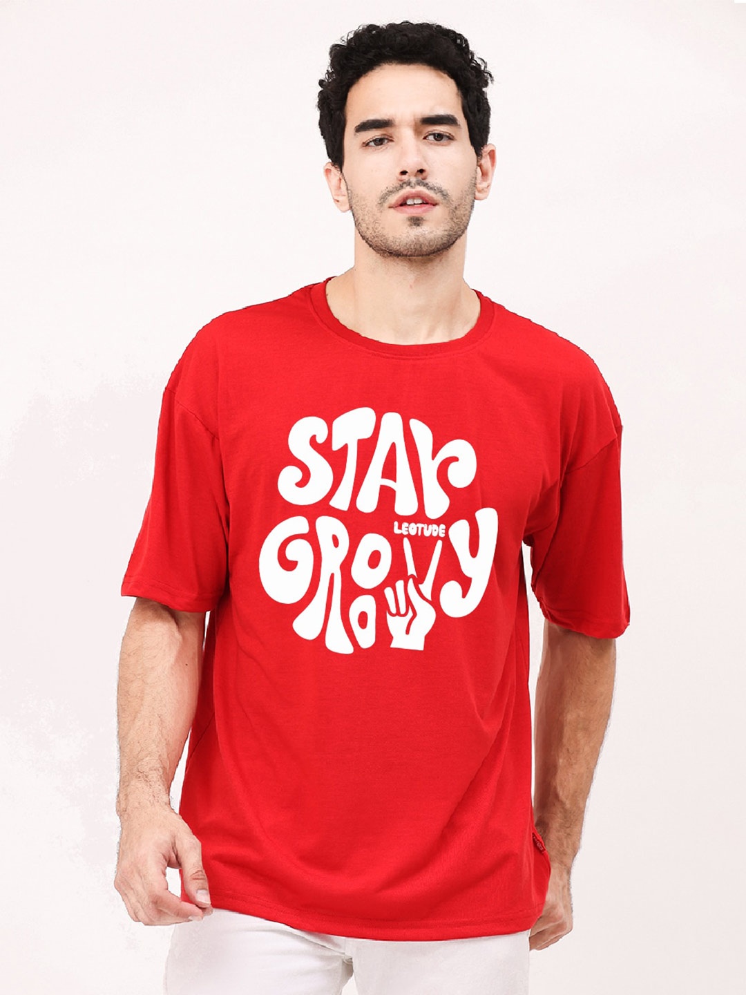 

Leotude Typography Printed Oversized T-shirt, Red