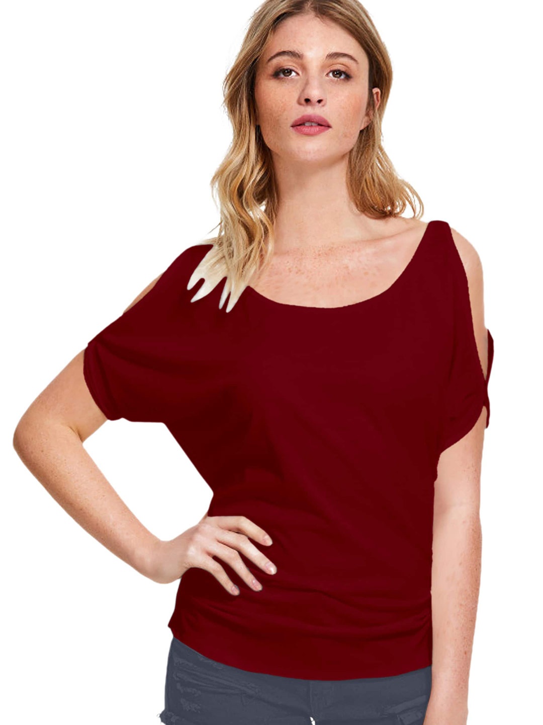 

BAESD Round Neck Cold-Shoulder Top, Maroon