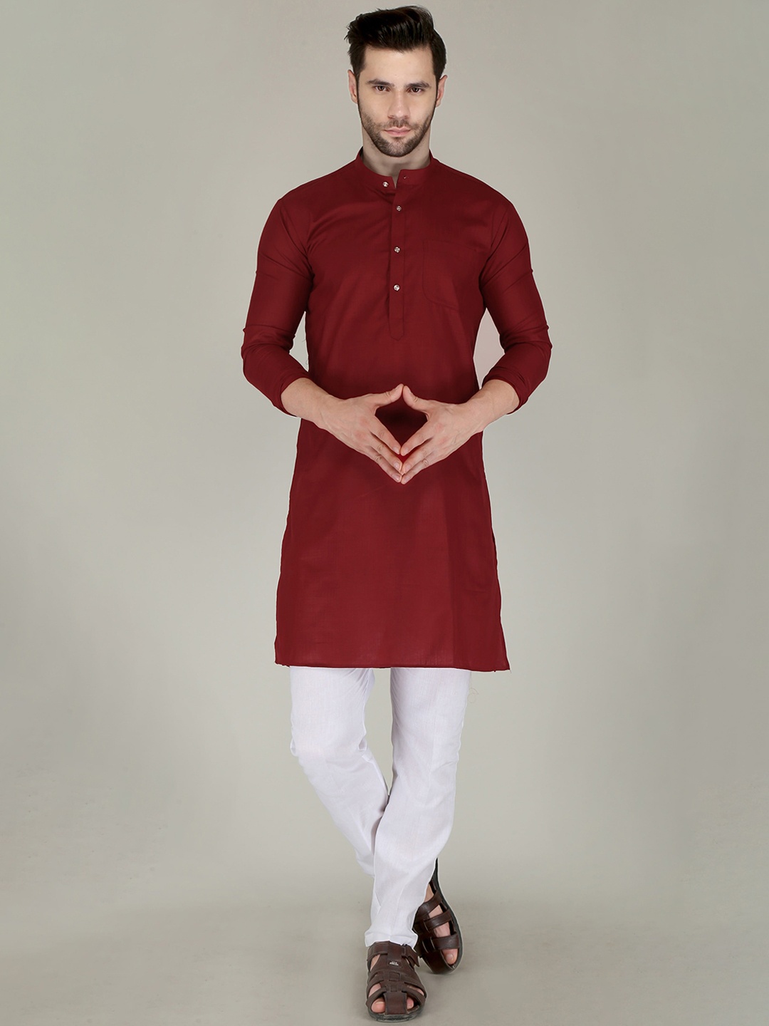 

FUBAR Straight Kurta With Pyjamas, Maroon