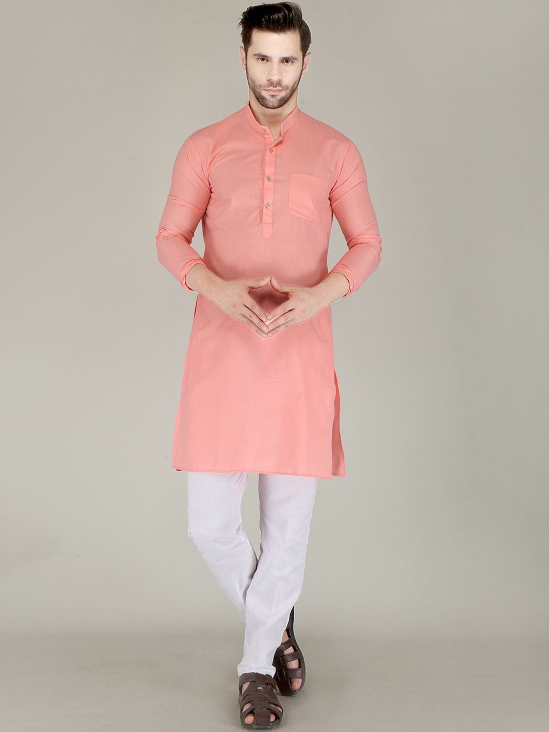 

FUBAR Mandarin Collar Regular Kurta with Pyjamas, Pink