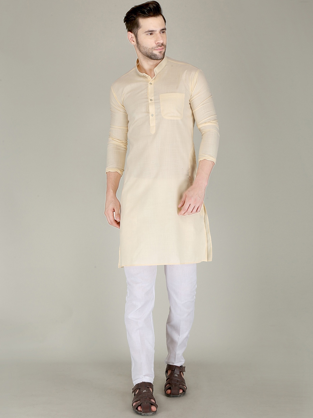 

FUBAR Straight Kurta With Pyjamas, Beige