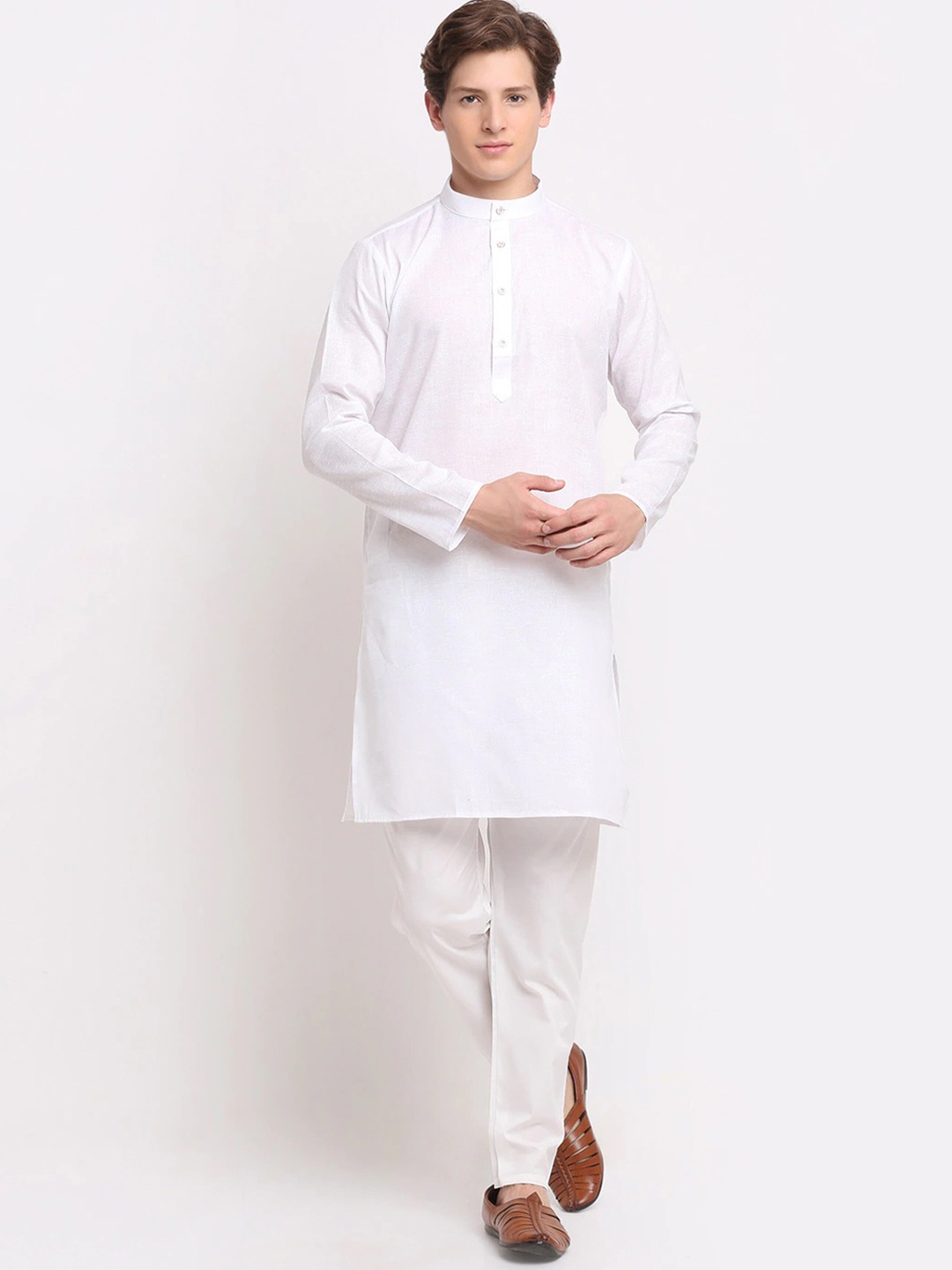 

FUBAR Mandarin Collar Regular Kurta with Pyjamas, White