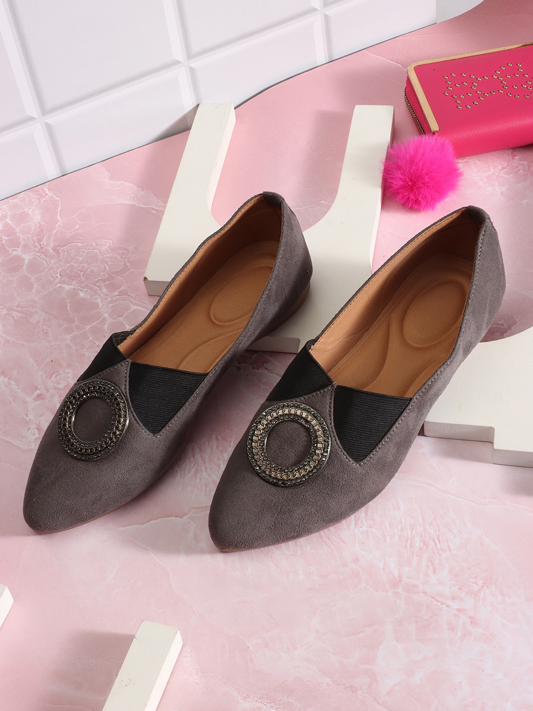 

PERY PAO Textured Slip-On Ballerinas, Olive