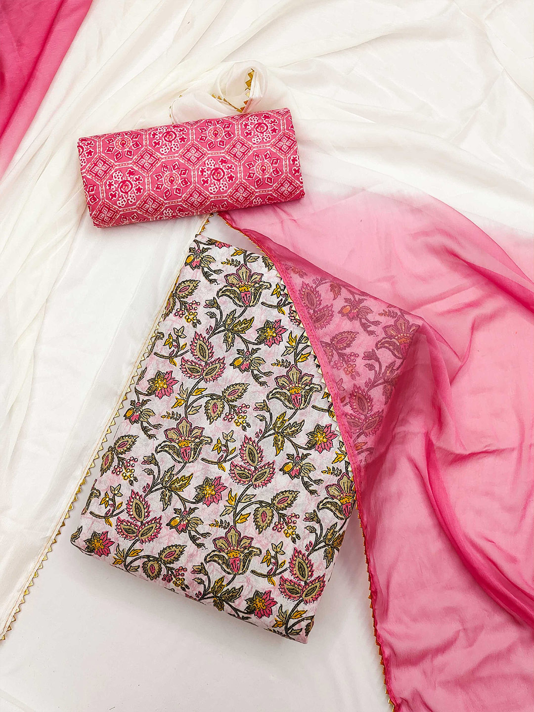 

KALINI Floral Printed Unstitched Dress Material, Pink