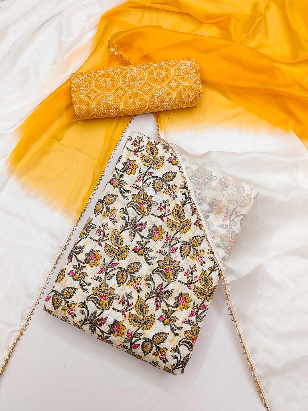 

KALINI Ethnic Motifs Printed Unstitched Dress Material, Yellow