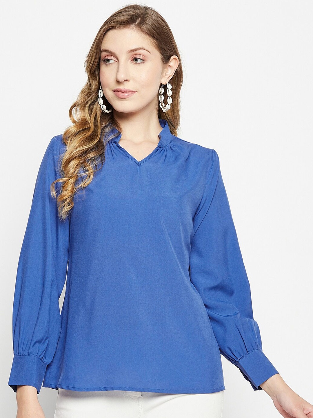 

Nuwah Mandarin Collar Crepe Top, Blue