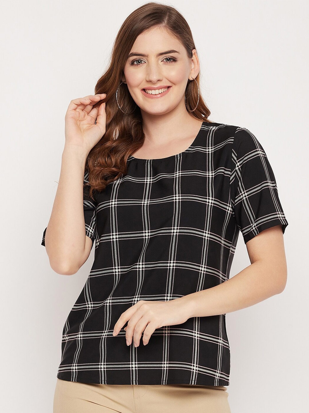 

Nuwah Checked Crepe Top, Black