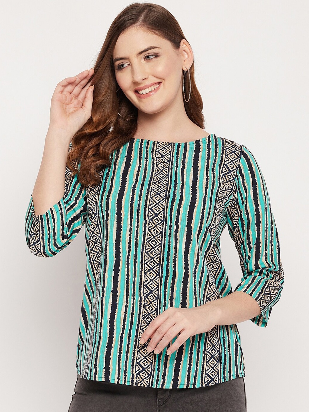 

Nuwah Striped Boat Neck Top, Green