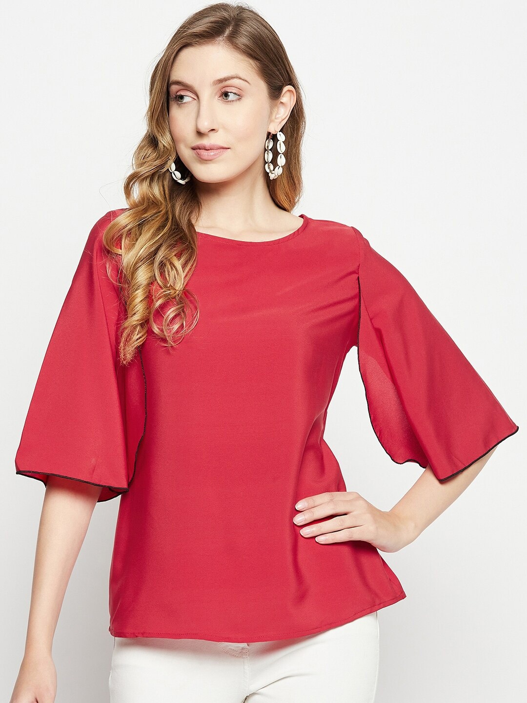 

Nuwah Flared Sleeve Crepe Top, Red