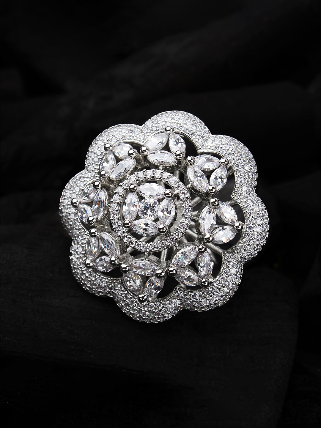 

Mirana Rhodium-Plated AD-Studded Finger Ring, Silver