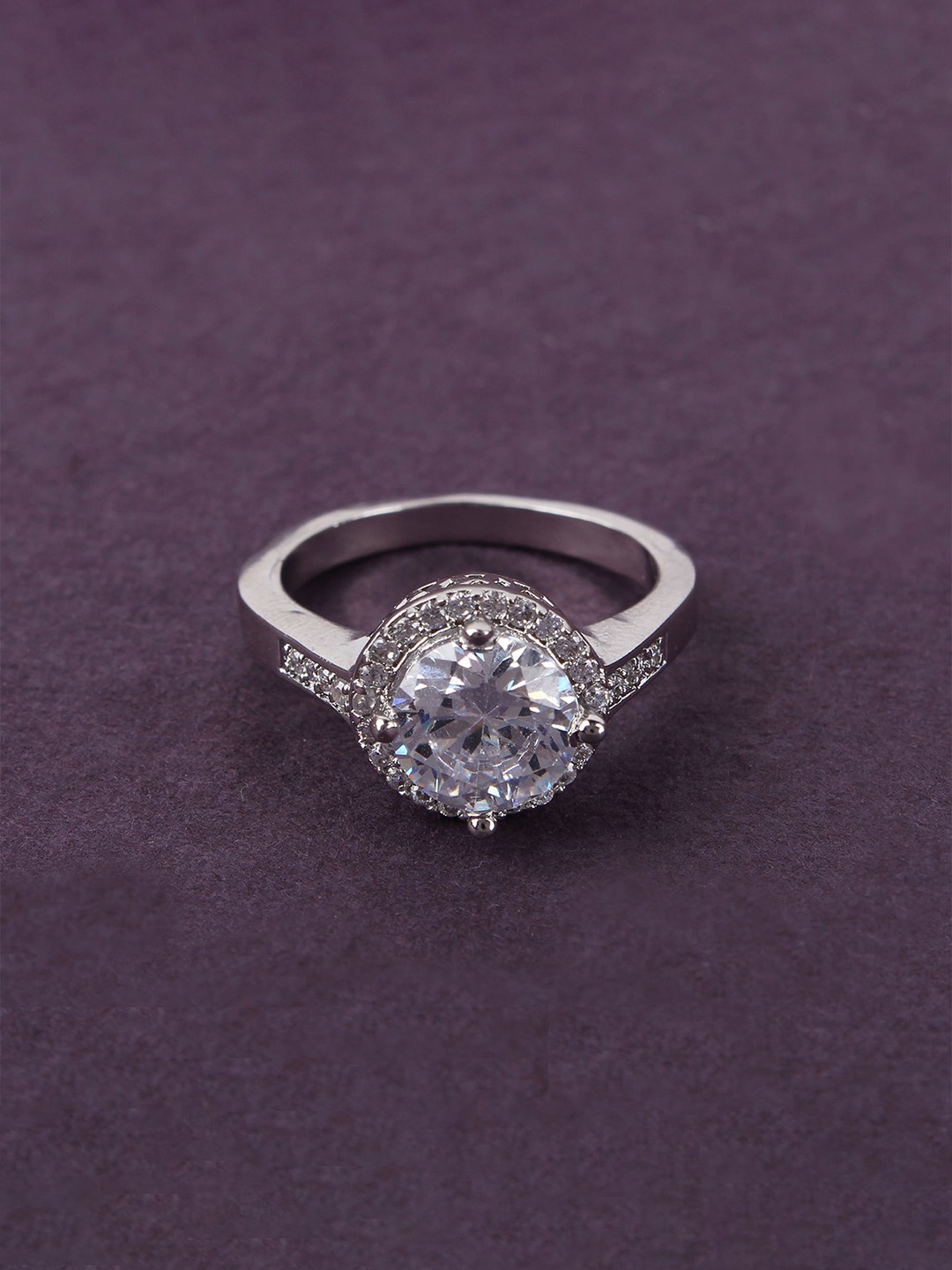 

Mirana Rhodium-Plated CZ-Studded Finger Ring, Silver