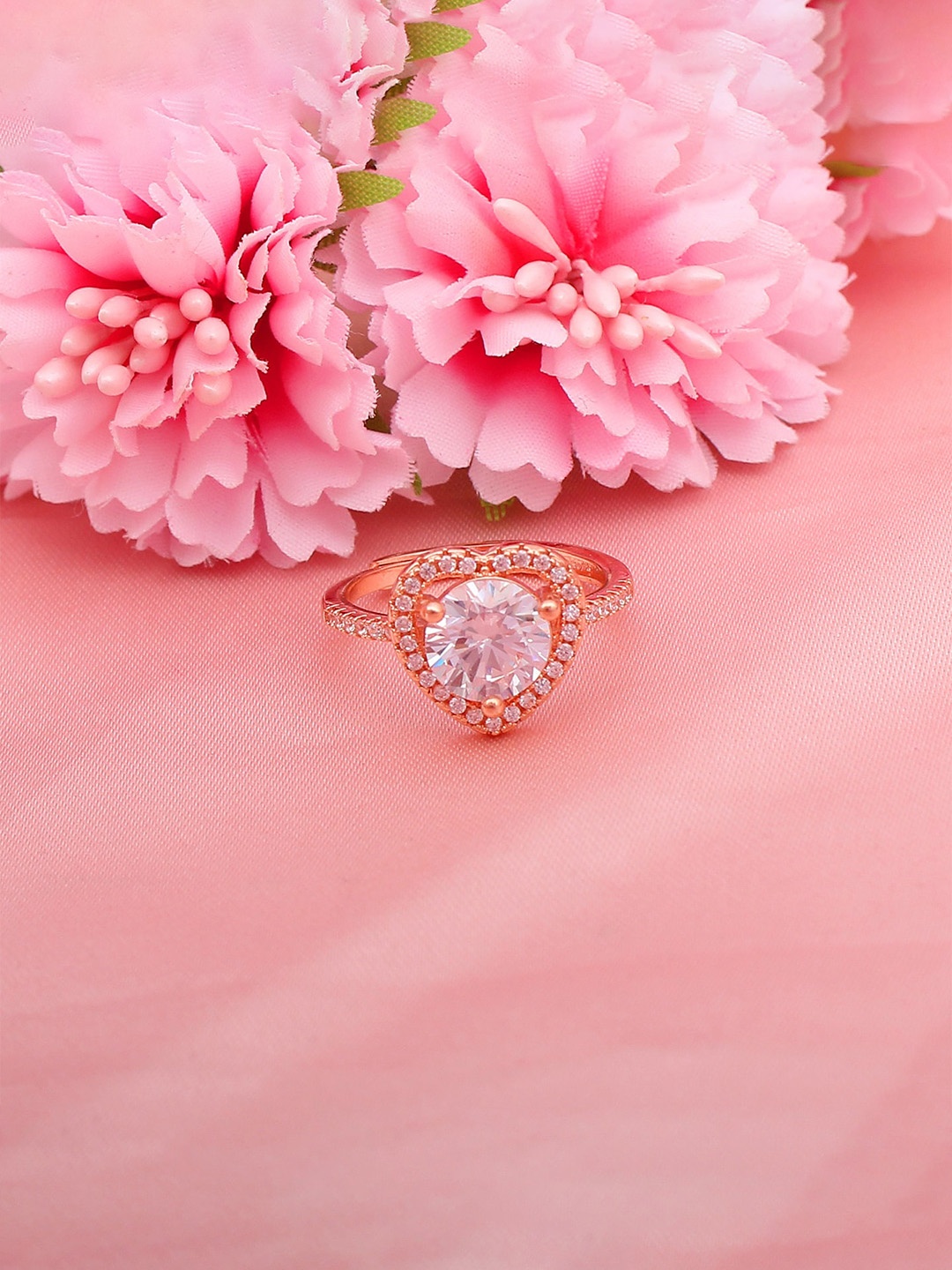

Mirana Rose Gold Plated Delisha Heart Shaped Cubic Zirconia Designer Finger Ring