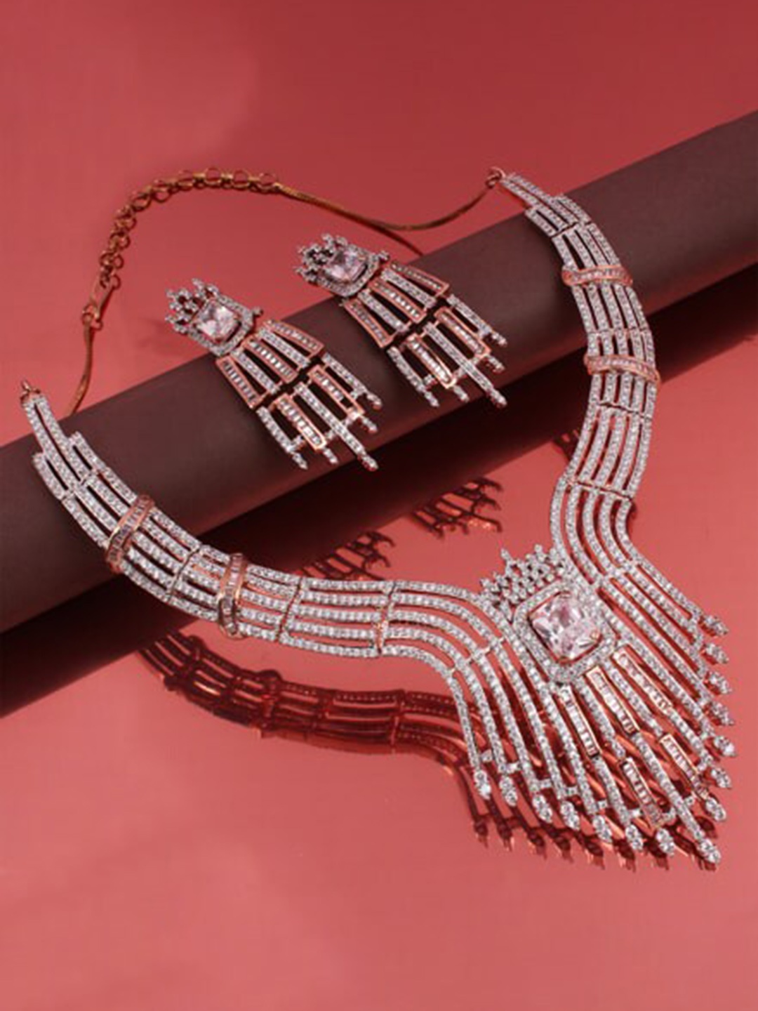 

Mirana Rose Gold Plated Cubic Zirconia Studded Jewellery Set