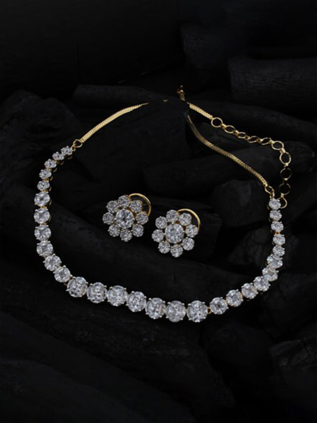 

Mirana Rose Gold Plated American Diamond Studded Jewellery Set