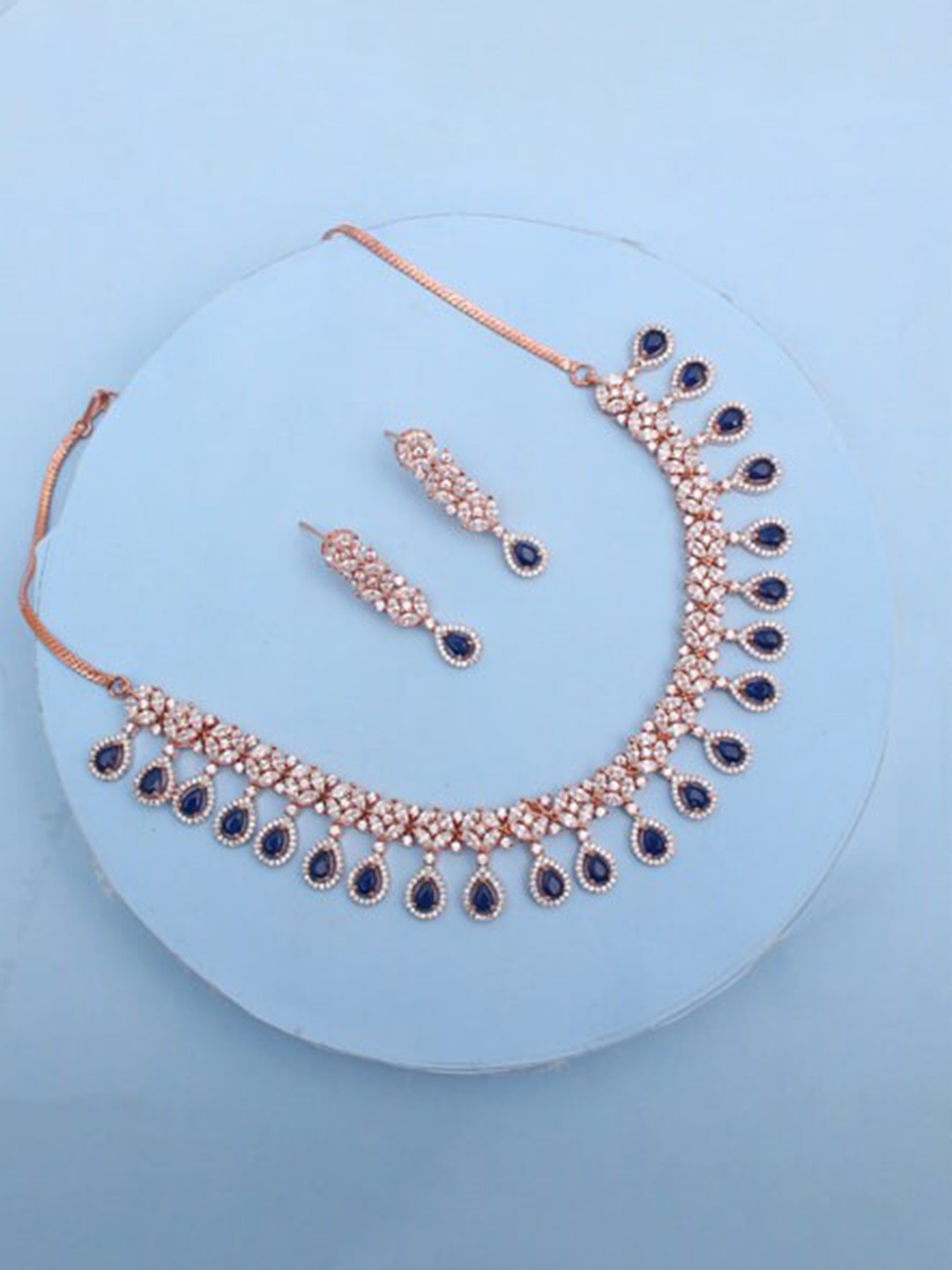 

Mirana Rose Gold Plated Studded Drop Necklace with Earrings