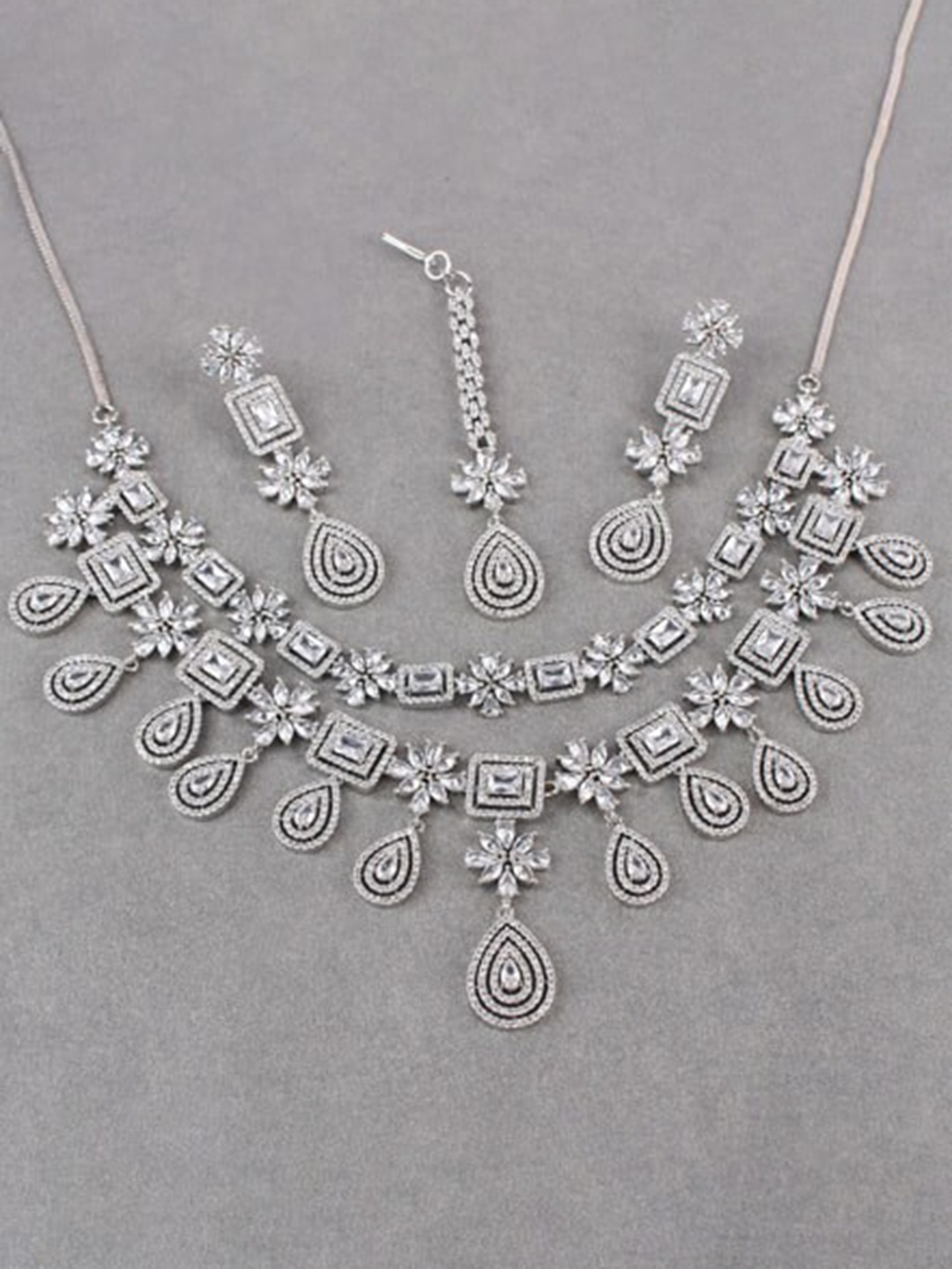 

Mirana Cubic Zirconia Studded Layered Jewellery Set, Silver