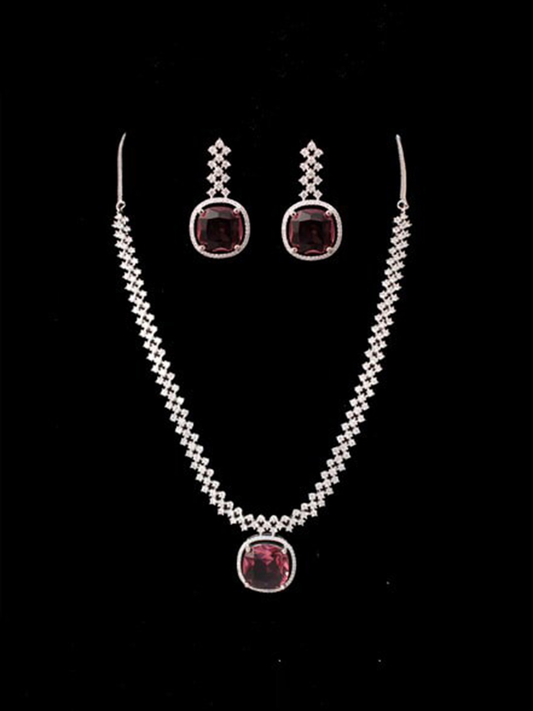 

Mirana Rhodium-Plated Cubic Zirconia Studded Jewellery Set, Silver