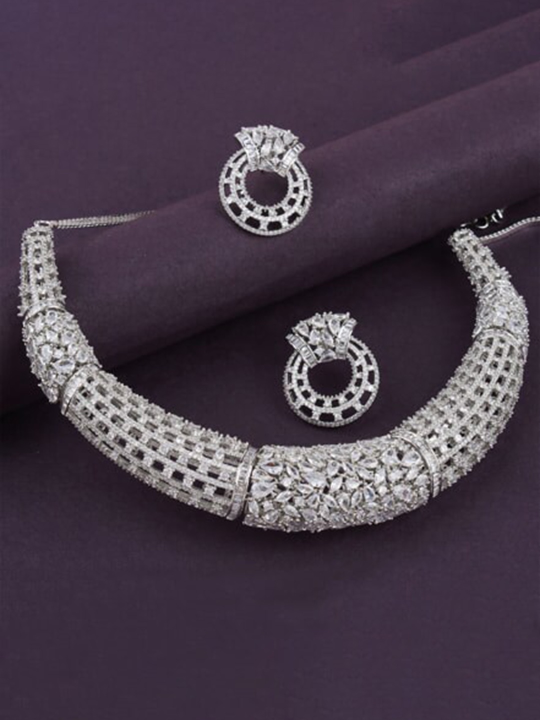 

Mirana Rhodium-Plated Cubic Zirconia Studded Jewellery Set, Silver