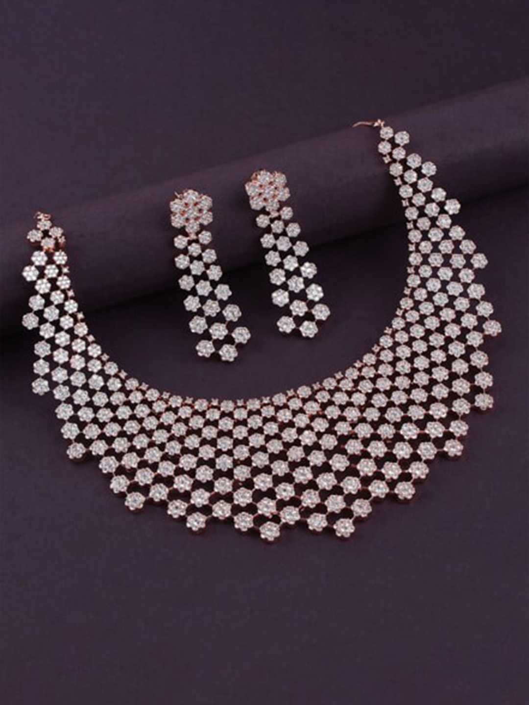 

Mirana Rhodium Plated Cubic Zirconia Studded Jewellery Set, Rose gold