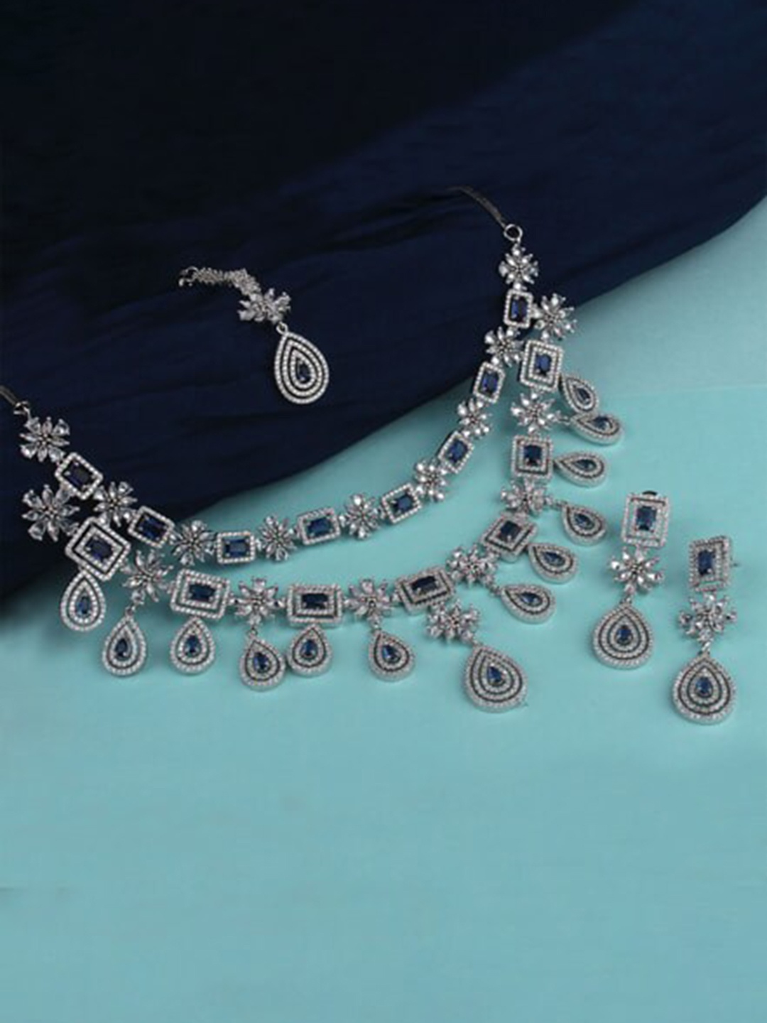 

Mirana Rhodium Plated Cubic Zirconia Stone Studded Layered Jewellery Set, Silver