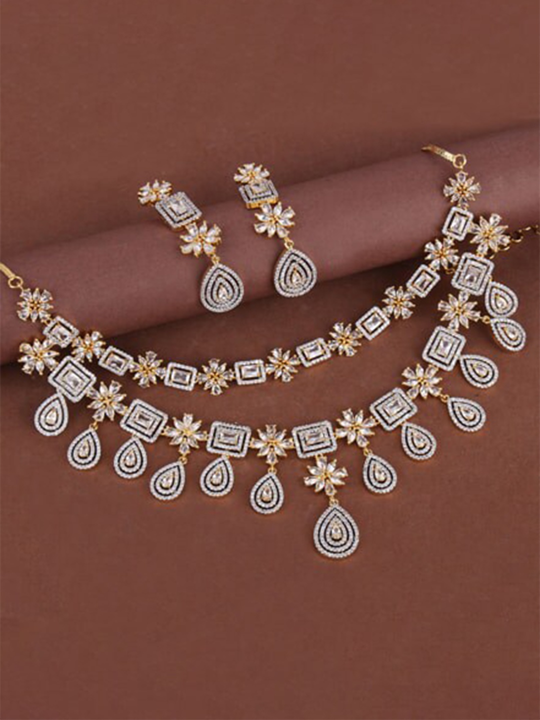 

Mirana Gold Plated Cubic Zirconia Stone Studded Layered Jewellery Set