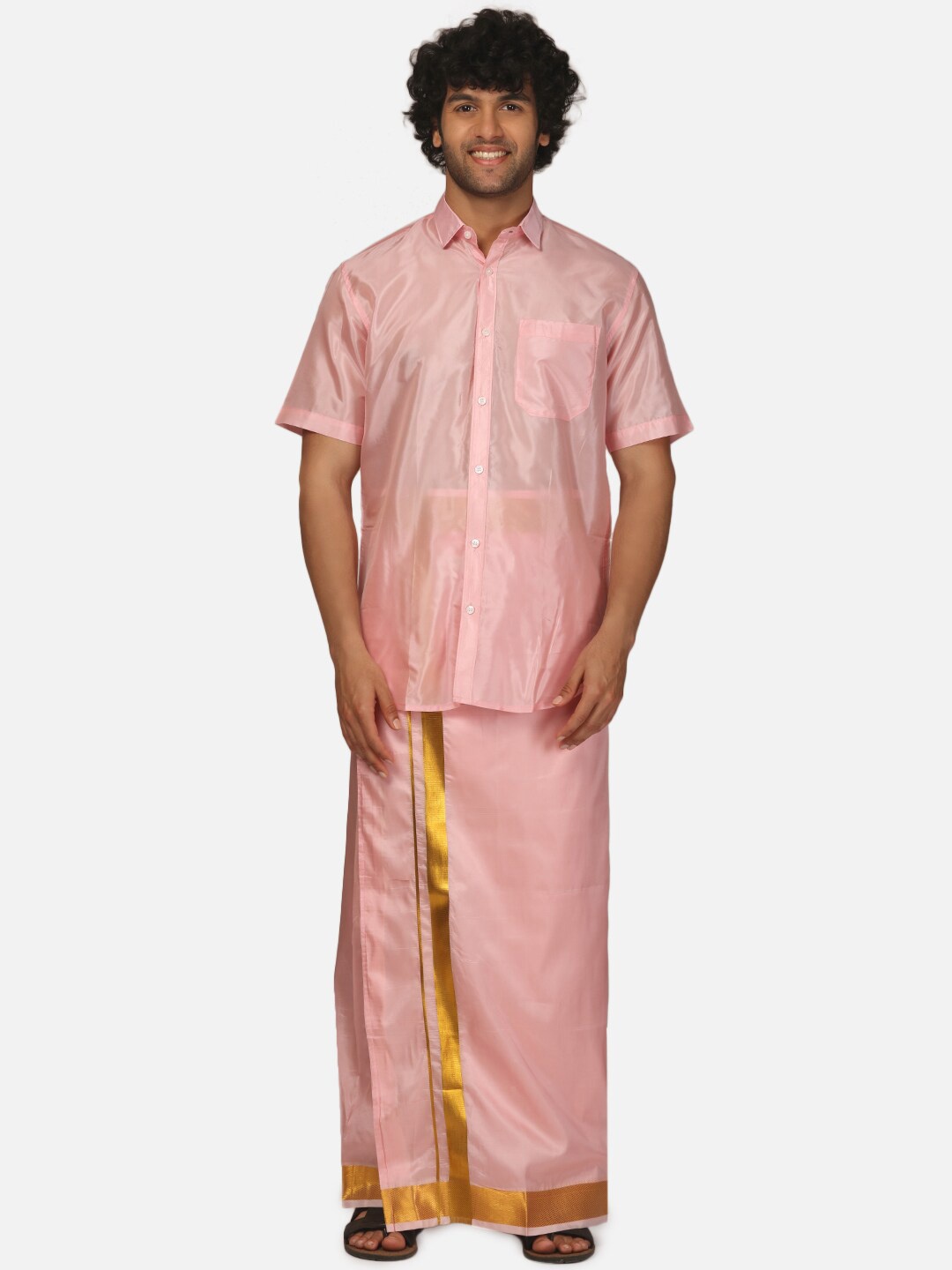 

Sethukrishna Spread Collar Shirt With Veshti, Pink