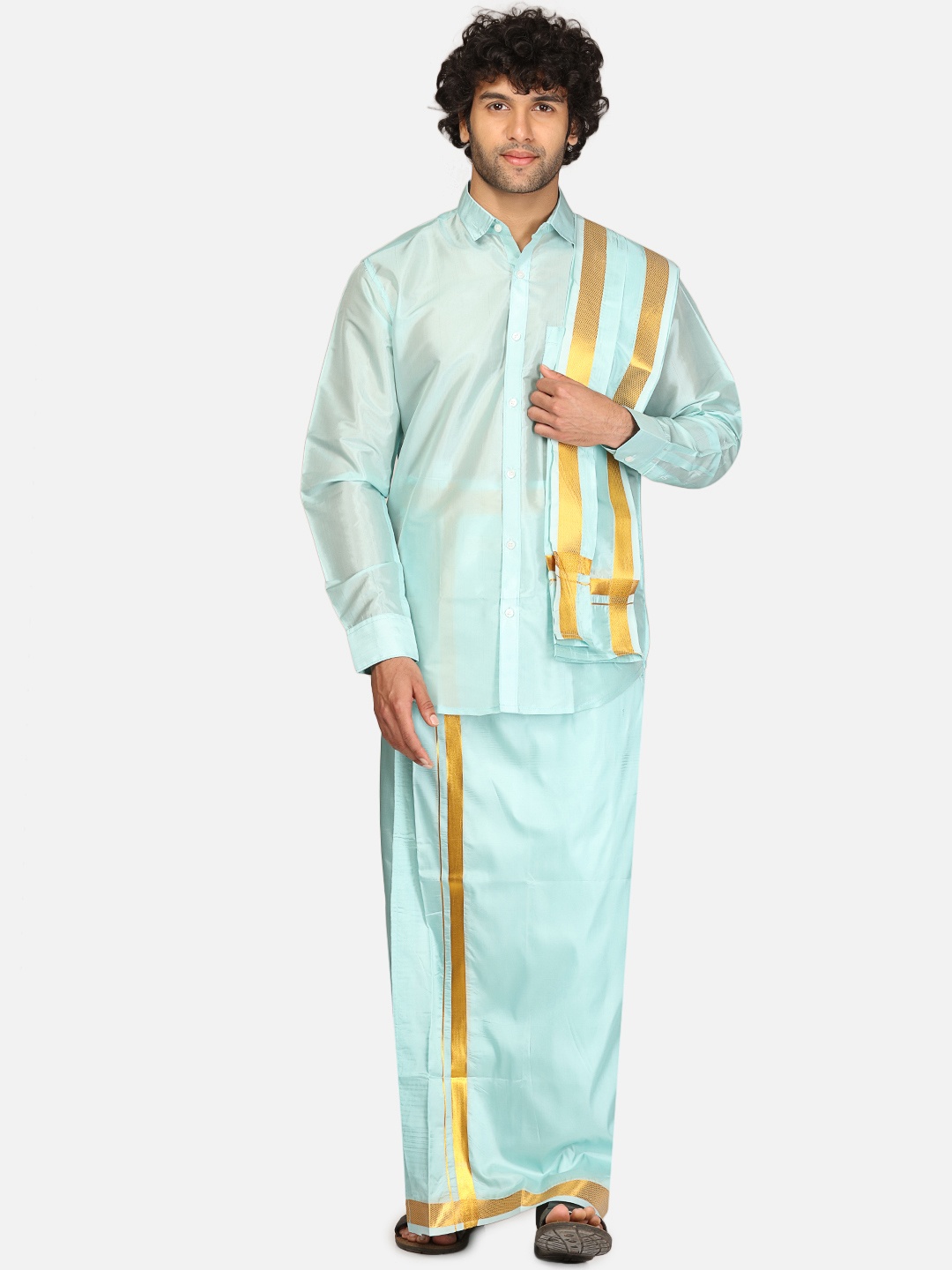 Sethukrishna Shirt Collar Shirt with Veshti, Blue