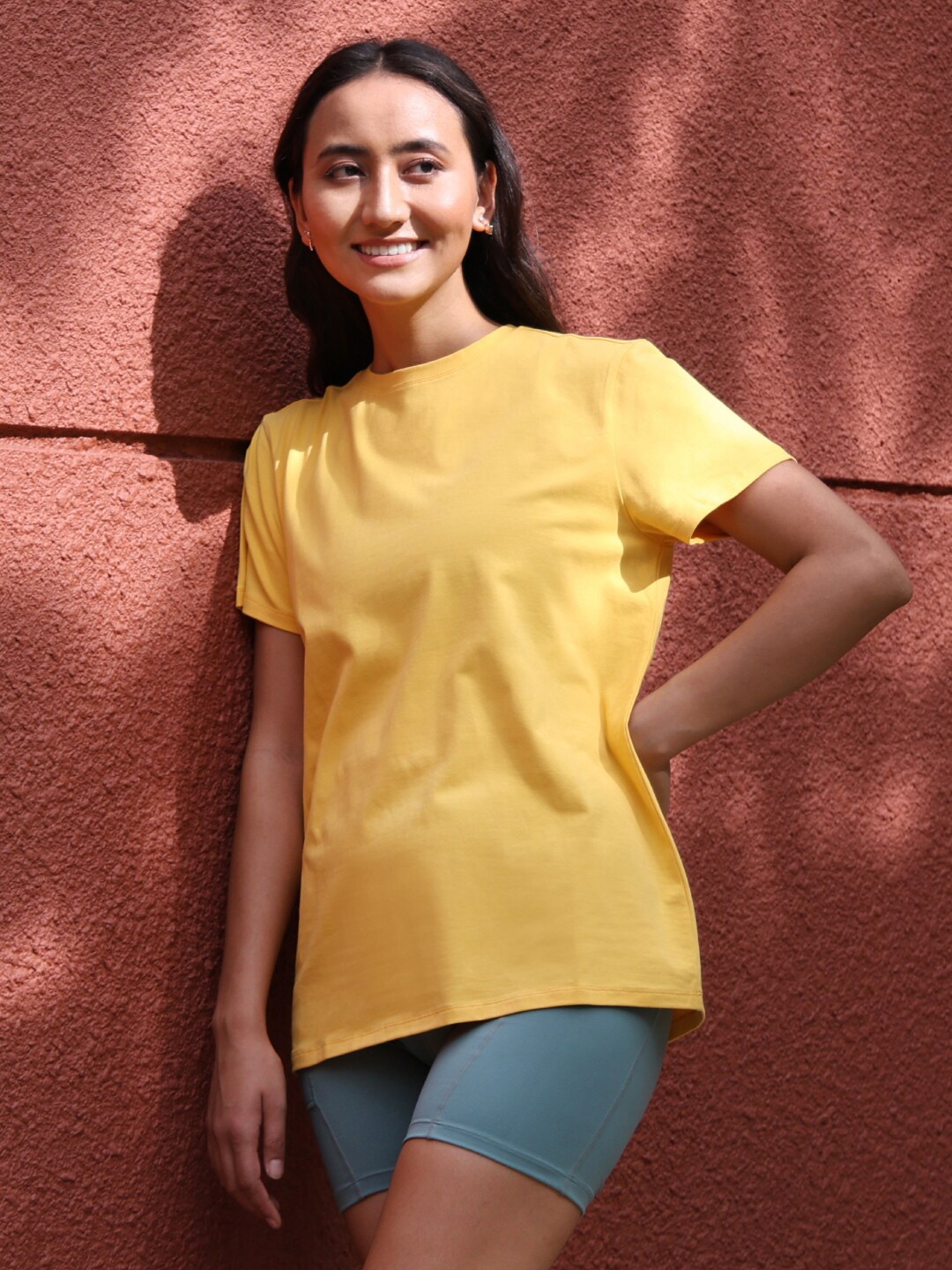 

Blissclub Round Neck Cotton Moisture Wicking Regular T-shirt, Yellow