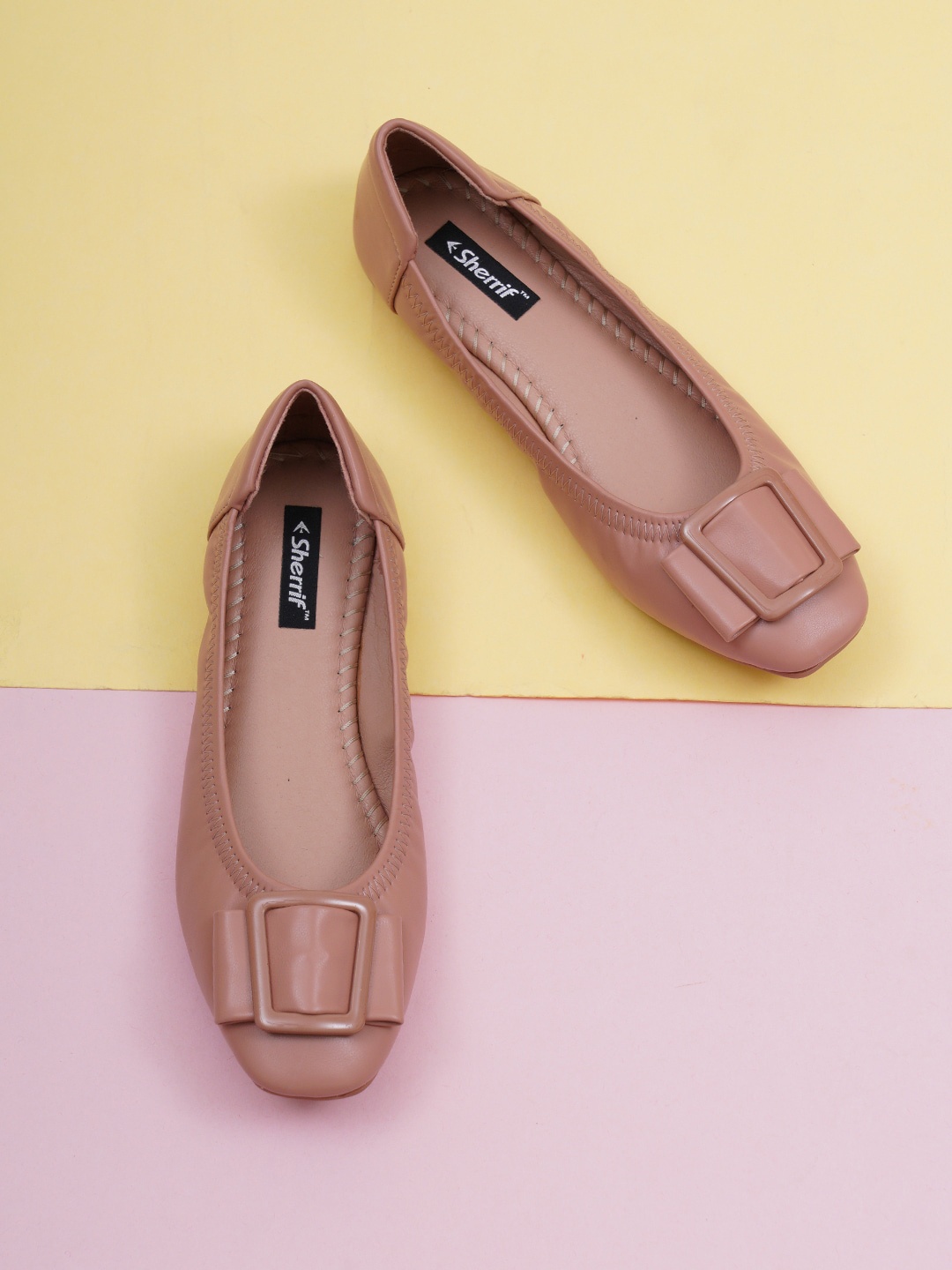 

Sherrif Shoes Buckle Embellished Ballerinas, Nude
